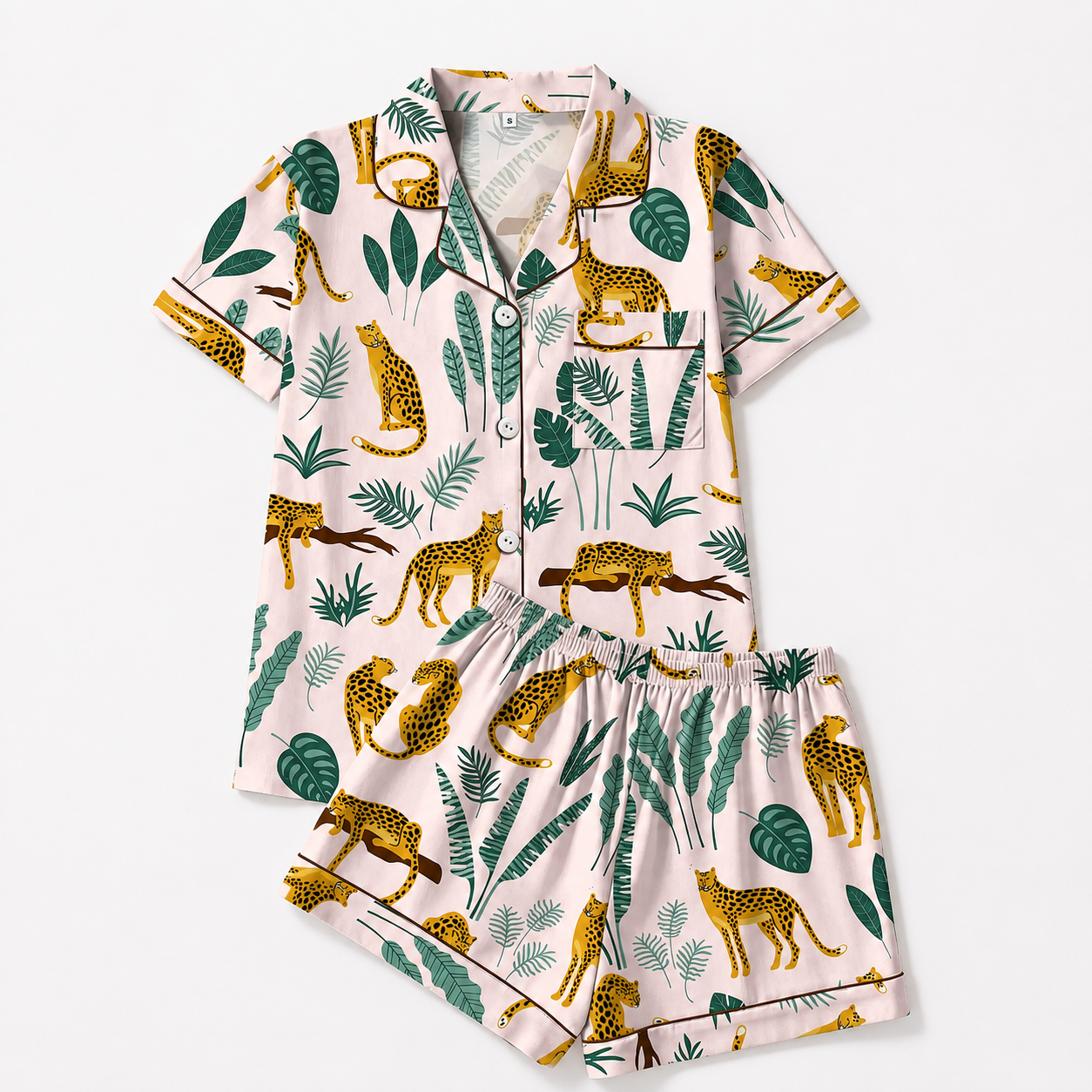 Casual Printed Short Sleeve Top And Shorts Pajama Set For Women