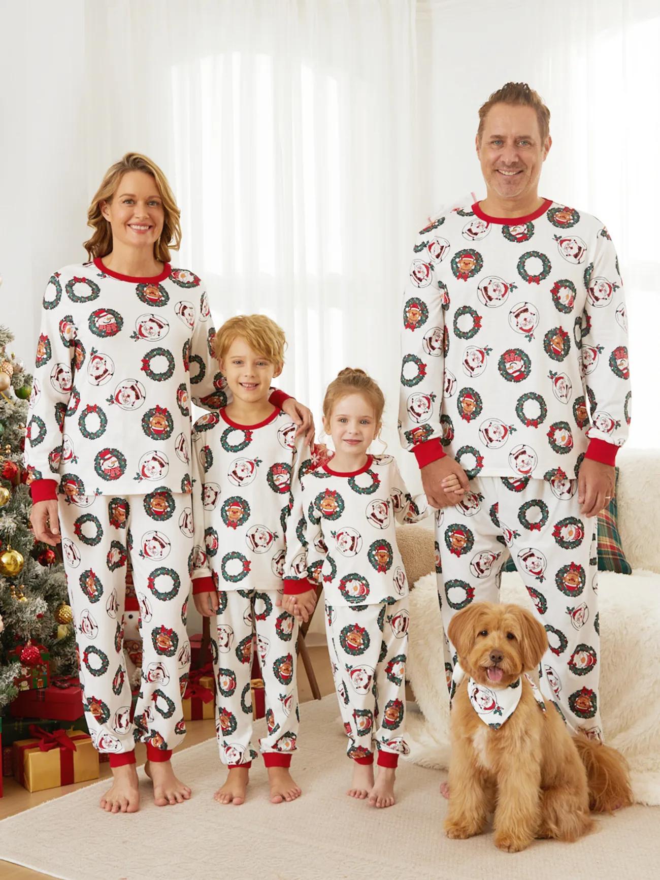 Family Christmas Pajamas Set With Santa And Reindeer Wreath Design-Original Pajamas