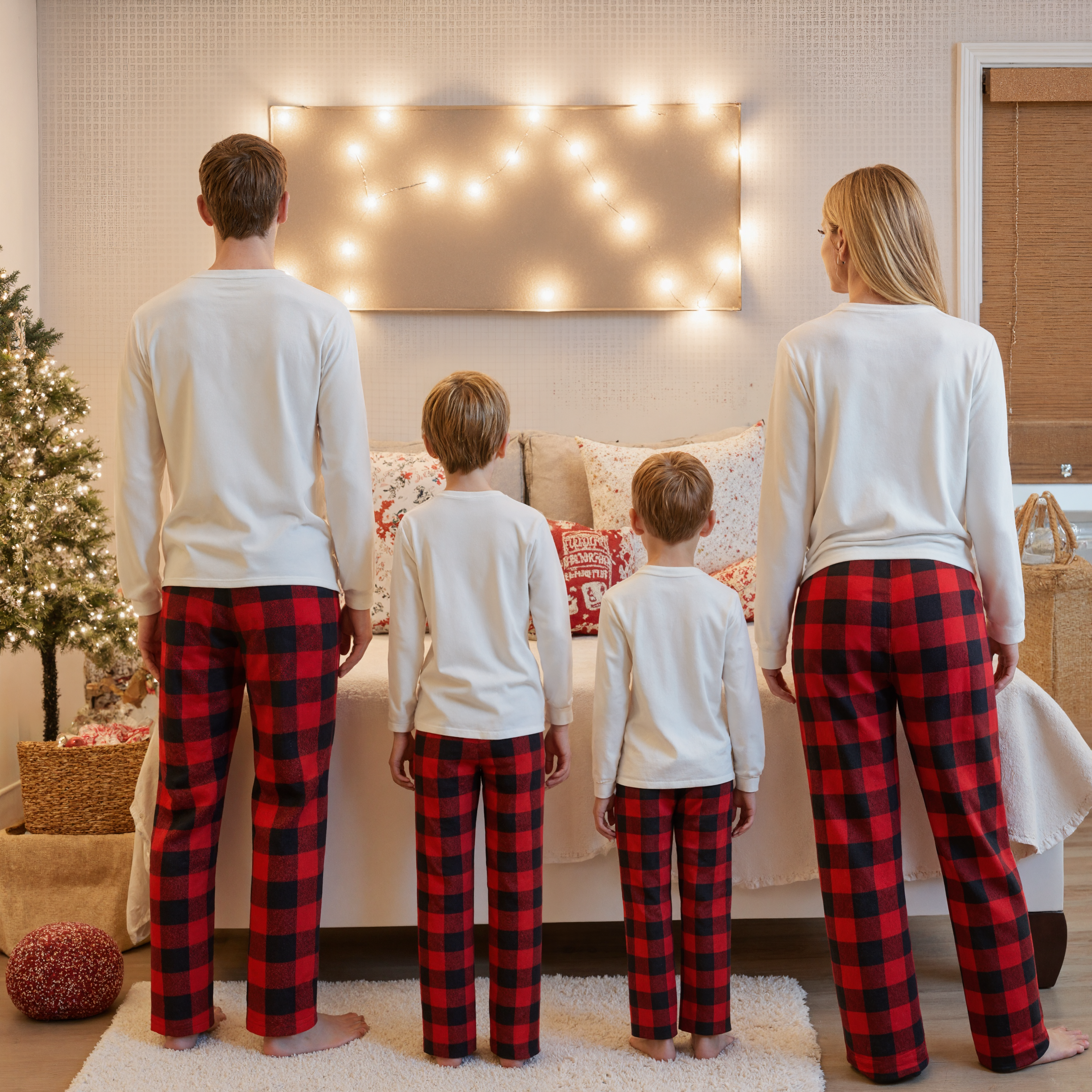 Merry Christmas Tree and Plaid Print Family Matching Pajama Sets
