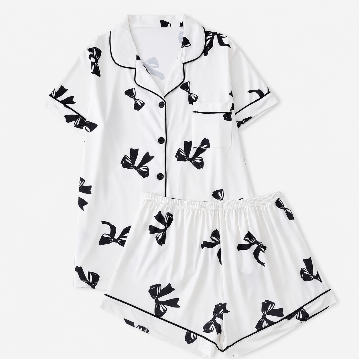Two Piece Printed Pocket Shirt And Elastic Waist Shorts Set For Women