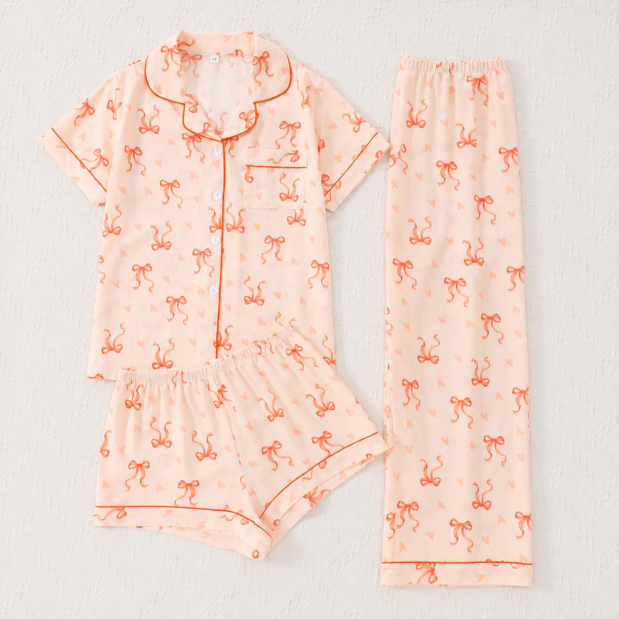 Casual Sleepwear 3 Piece Front Top Pajama Set With Button For Women