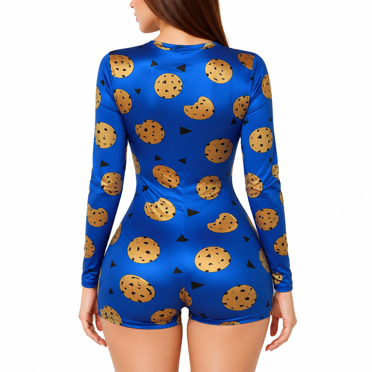 Long Sleeve Printed One Piece Pajama Romper Loungewear Outfit For Women