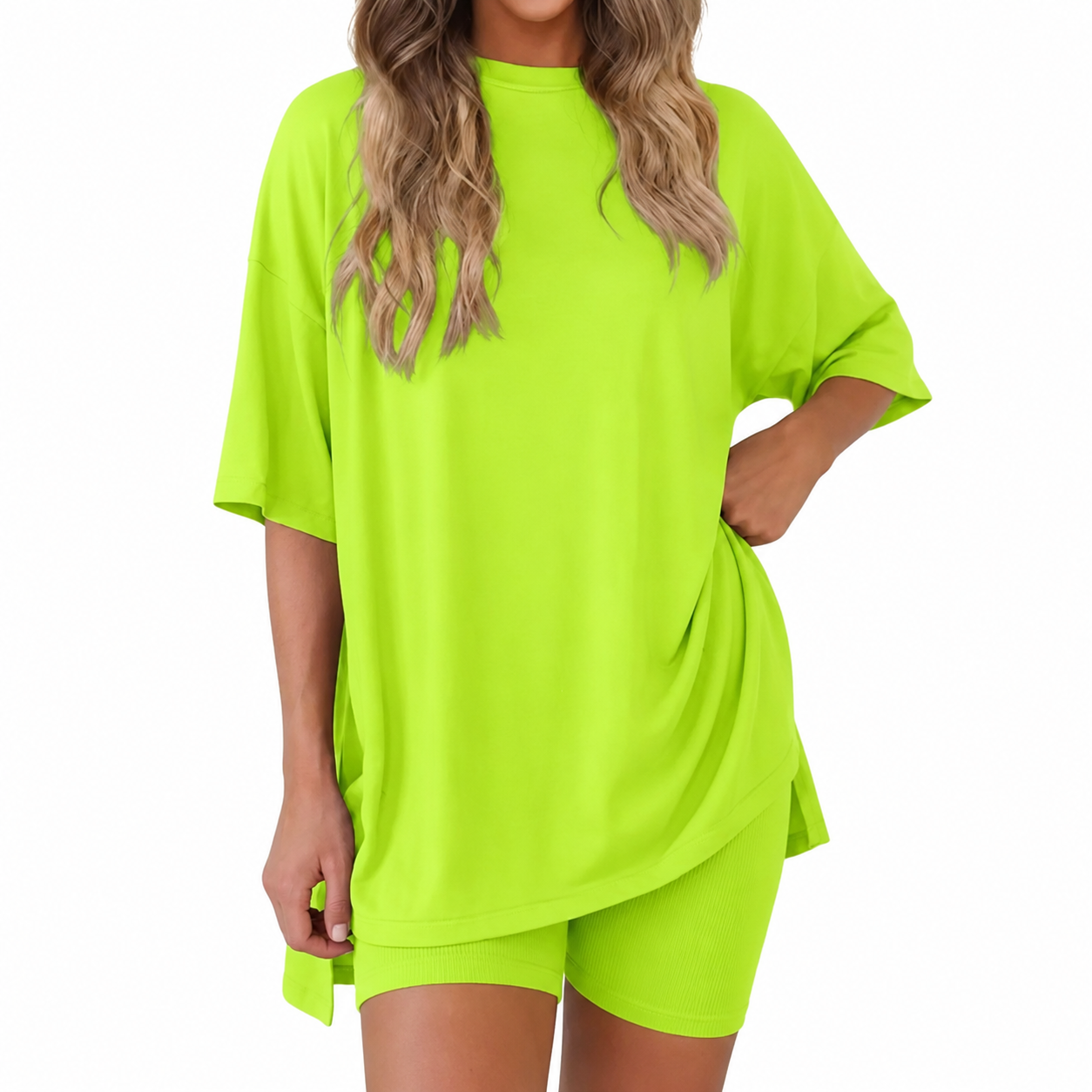 Casual Minimalist Stretchy Biker Shorts And Top Set For Women
