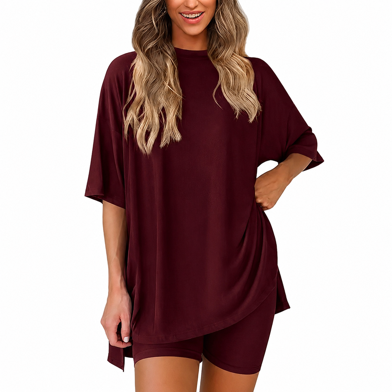 Casual Minimalist Stretchy Biker Shorts And Top Set For Women