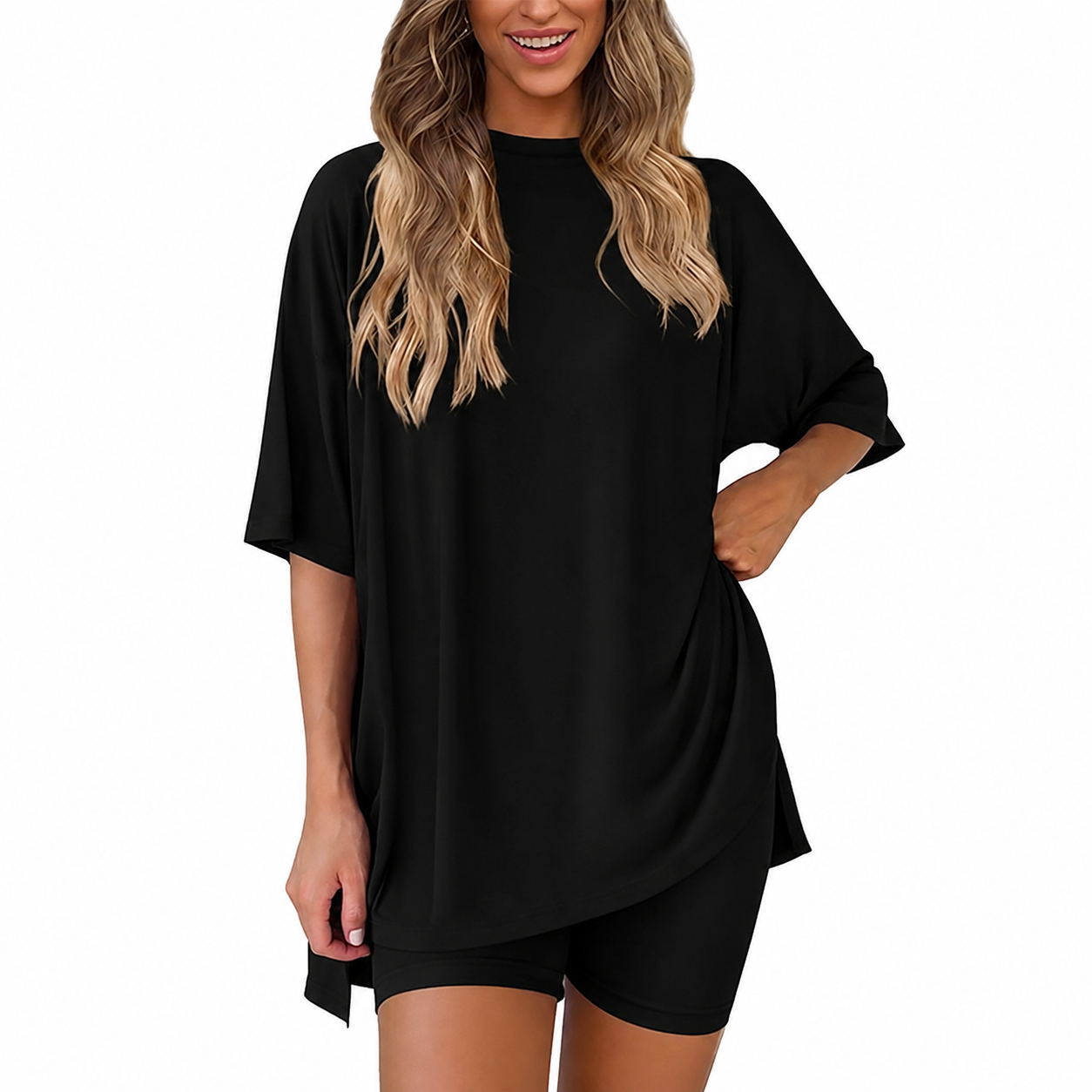 Casual Minimalist Stretchy Biker Shorts And Top Set For Women