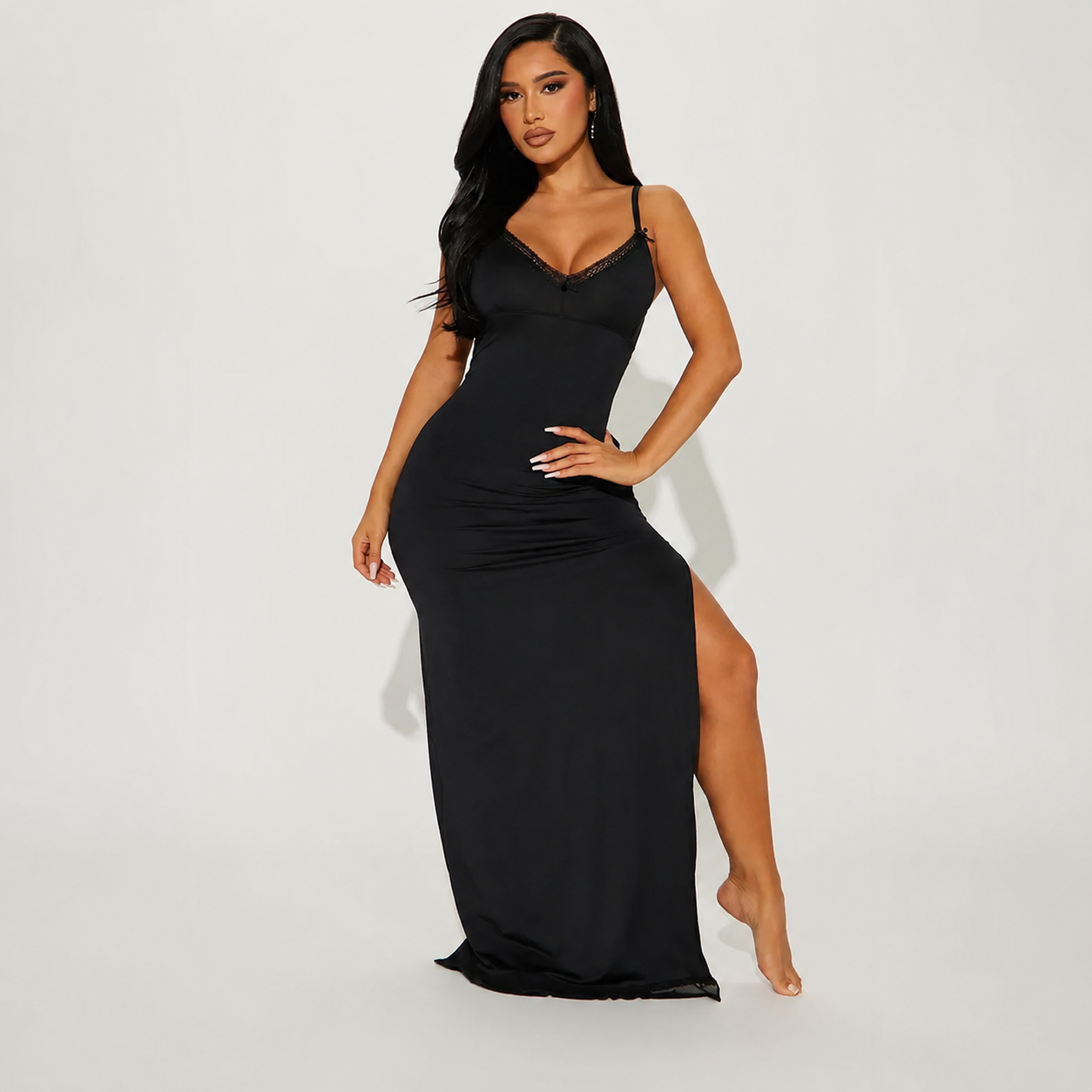 Sleeveless Lace Trim Maxi Nightgown For Women