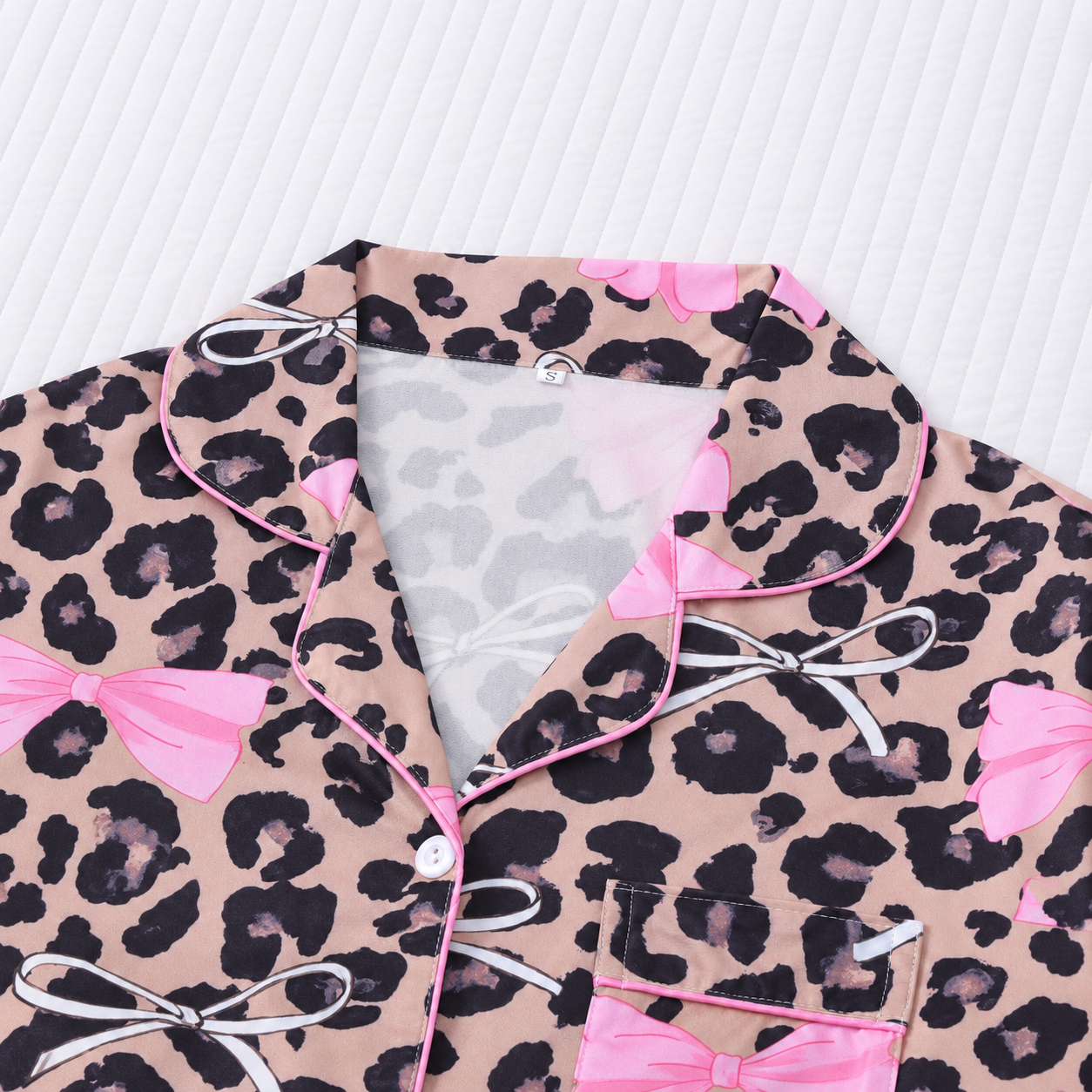 2 Piece Of Leopard Pattern Button Front Lapel Short Sleeve Lounge Set With Shorts For Women