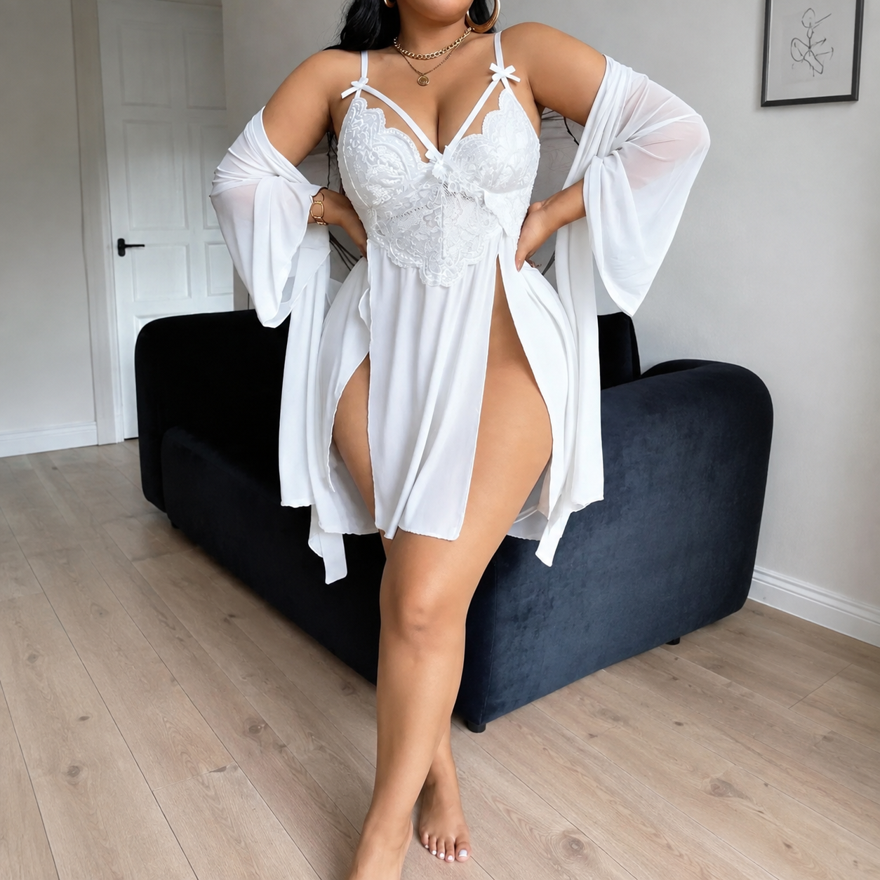 Adjustable Strap Lace Nightgown For Women
