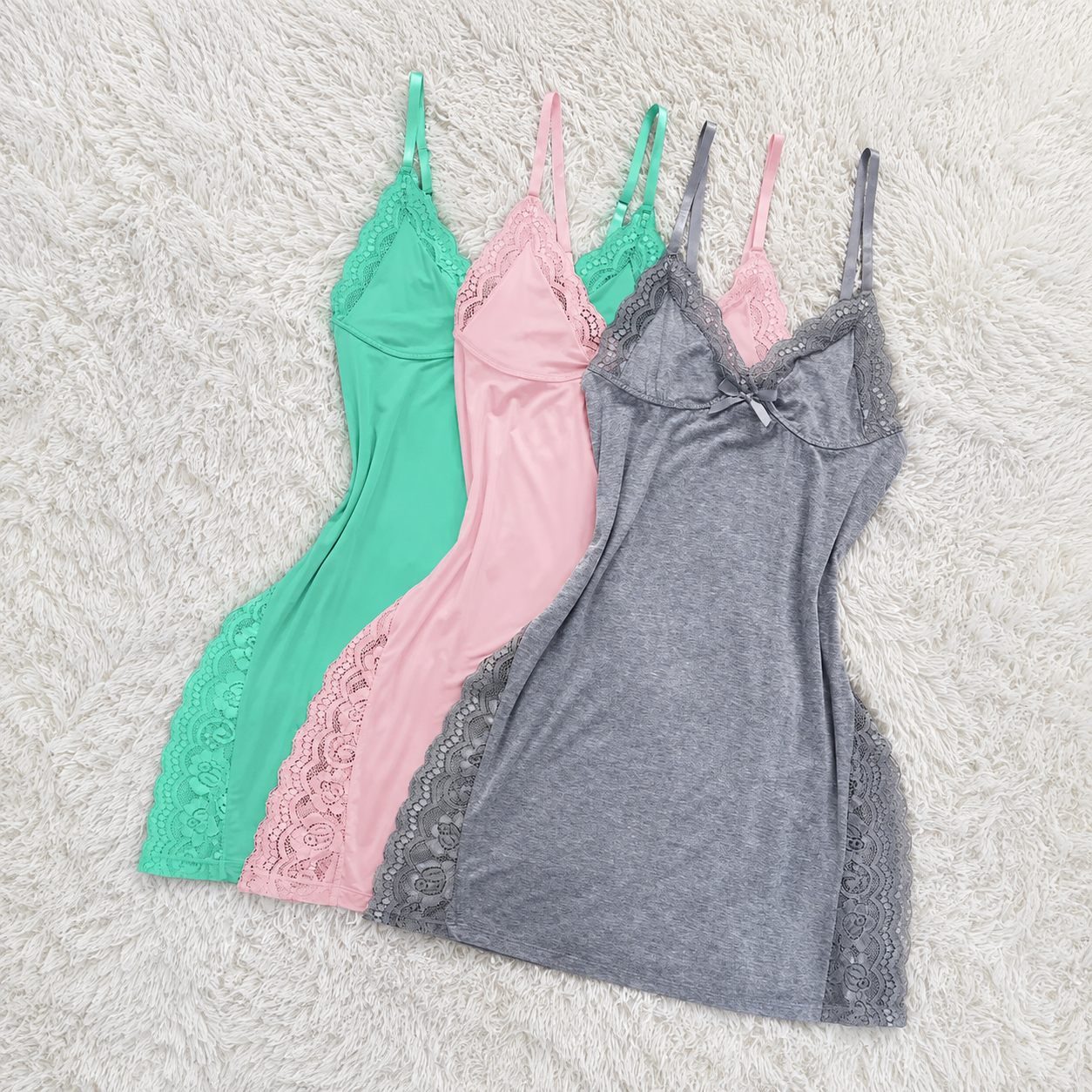 Pack Of 3 Lace Trim Sleepwear Set For Women