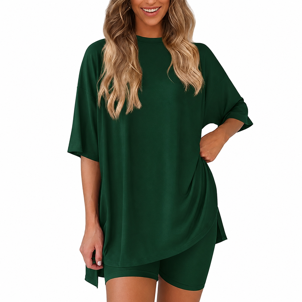 Casual Minimalist Stretchy Biker Shorts And Top Set For Women