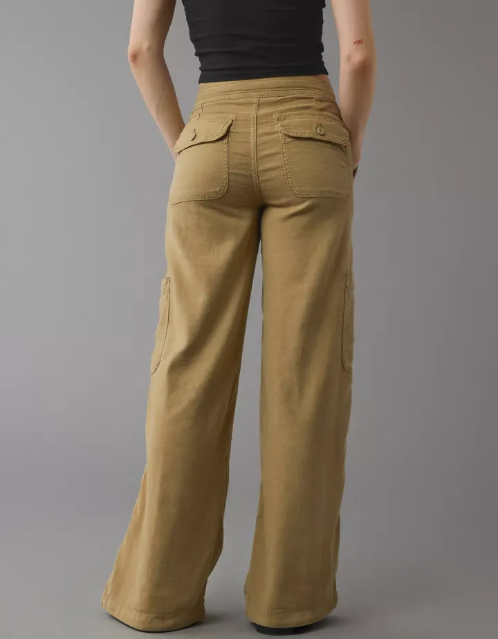 Stylish Wide Length Linen Cargo Pants With Side Pockets-Original Pajamas