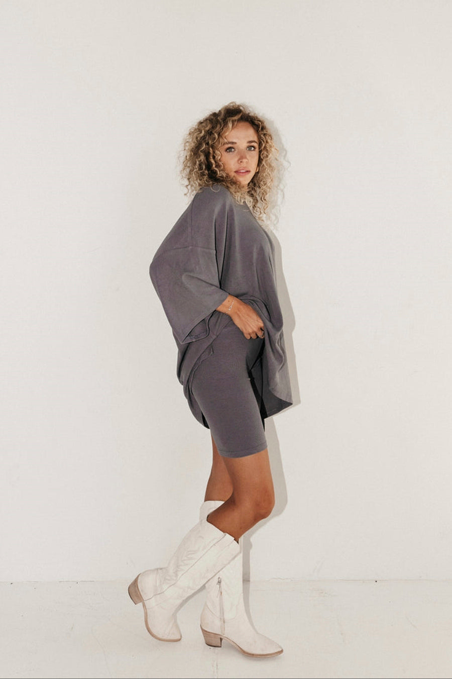 Oversized Tee And Biker Short Set-Original Pajamas