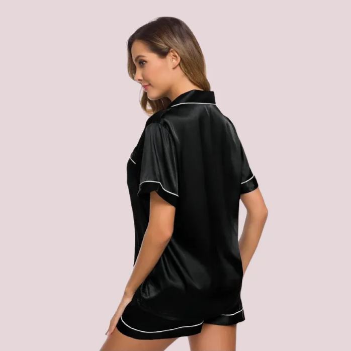 Women Satin Pajama Set Short Sleeve Top and Shorts
