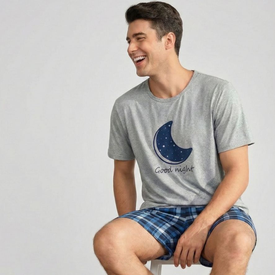 Moon Printed Short Sleeve Matching Couple Pajama Set