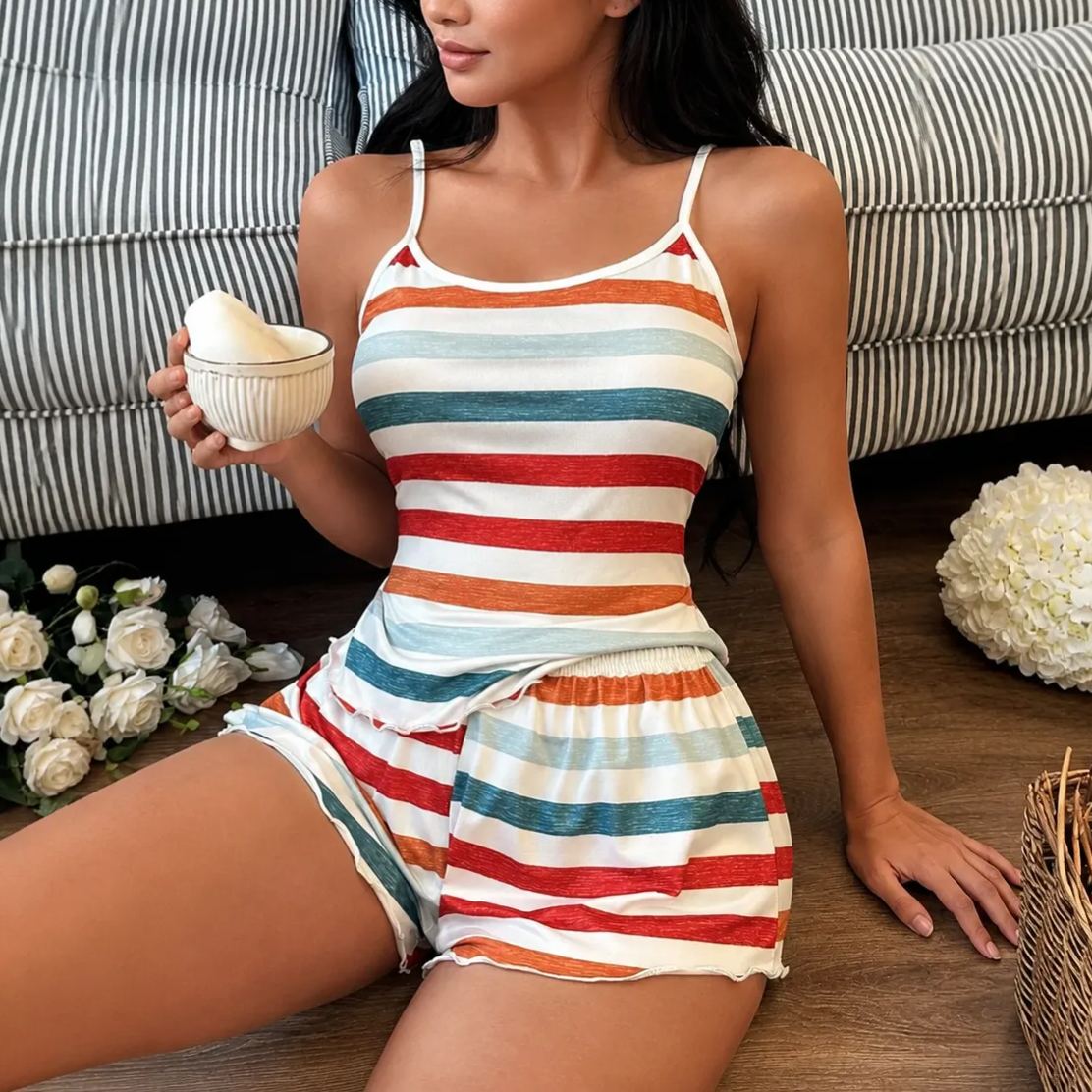 Striped Camisole Top And Shorts Pajama Set For Women