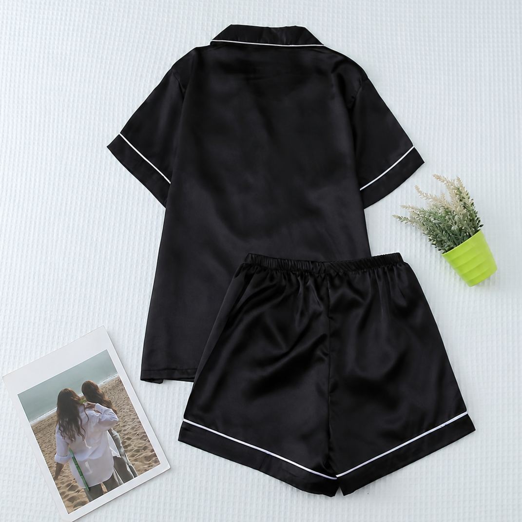 Casual Button Up Top And Shorts Sleepwear Set For Women