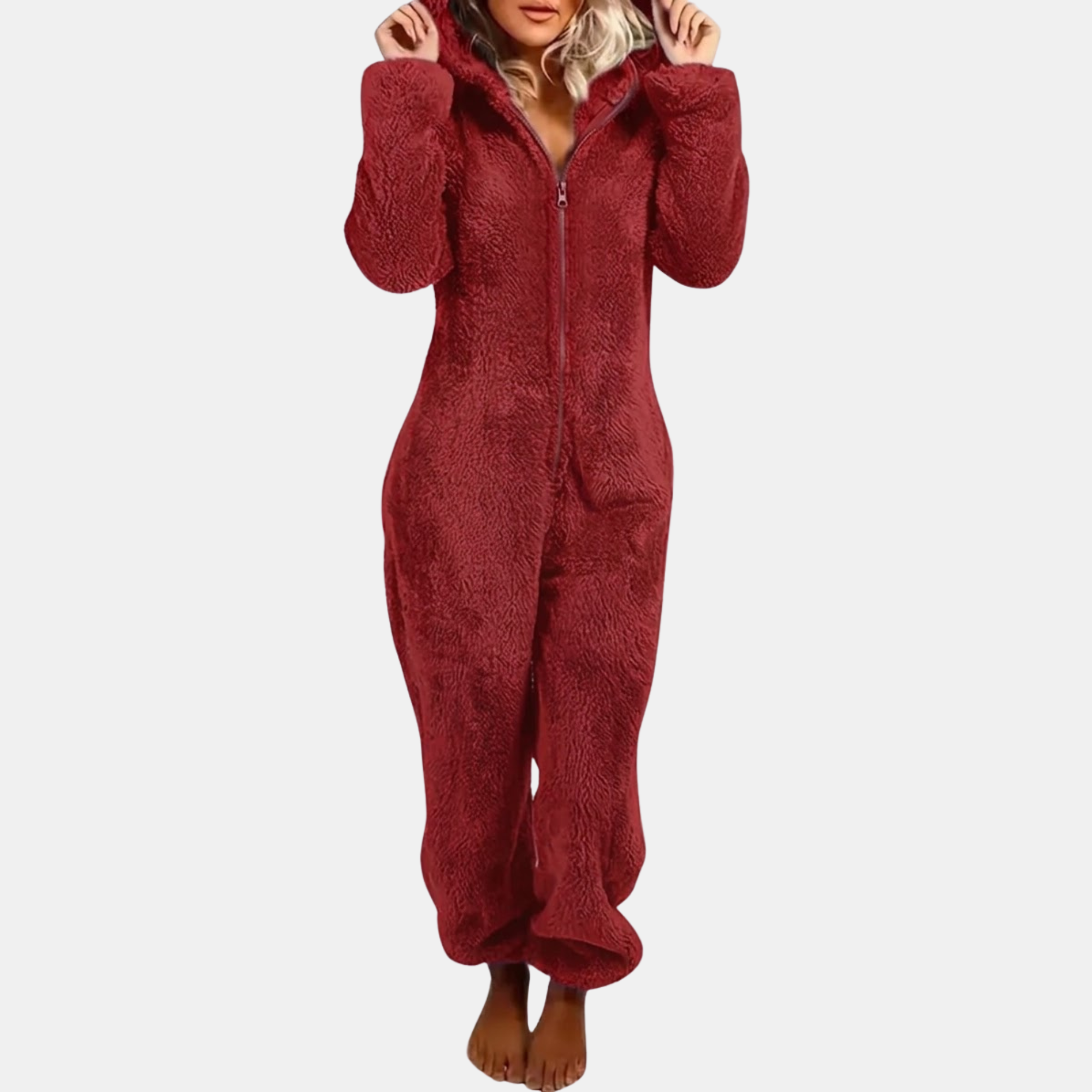 Plush Hooded Pajama Onesie For Women