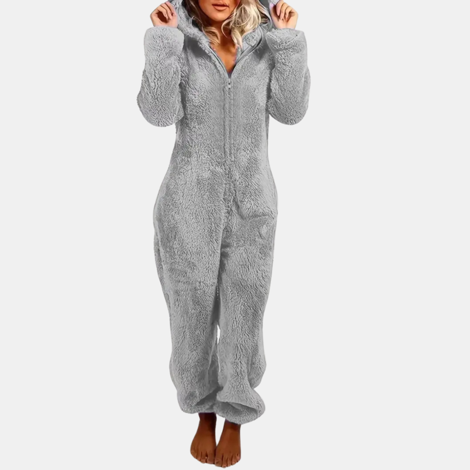 Plush Hooded Pajama Onesie For Women