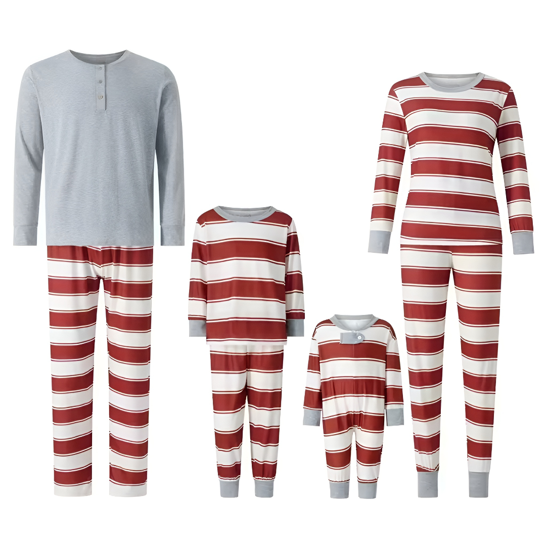 Long Sleeve Tops and Striped Pants Family Matching Pajama Sets