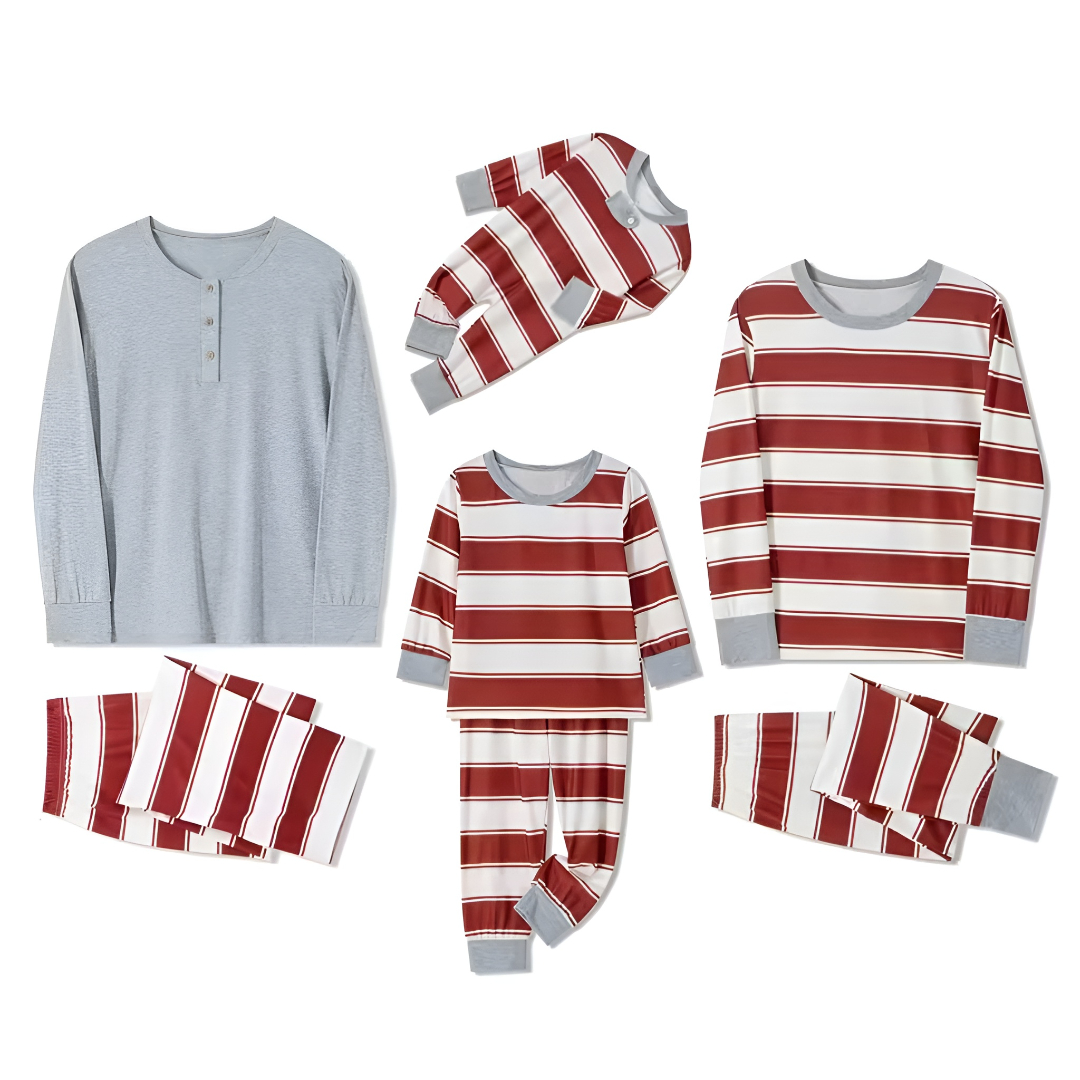 Long Sleeve Tops and Striped Pants Family Matching Pajama Sets