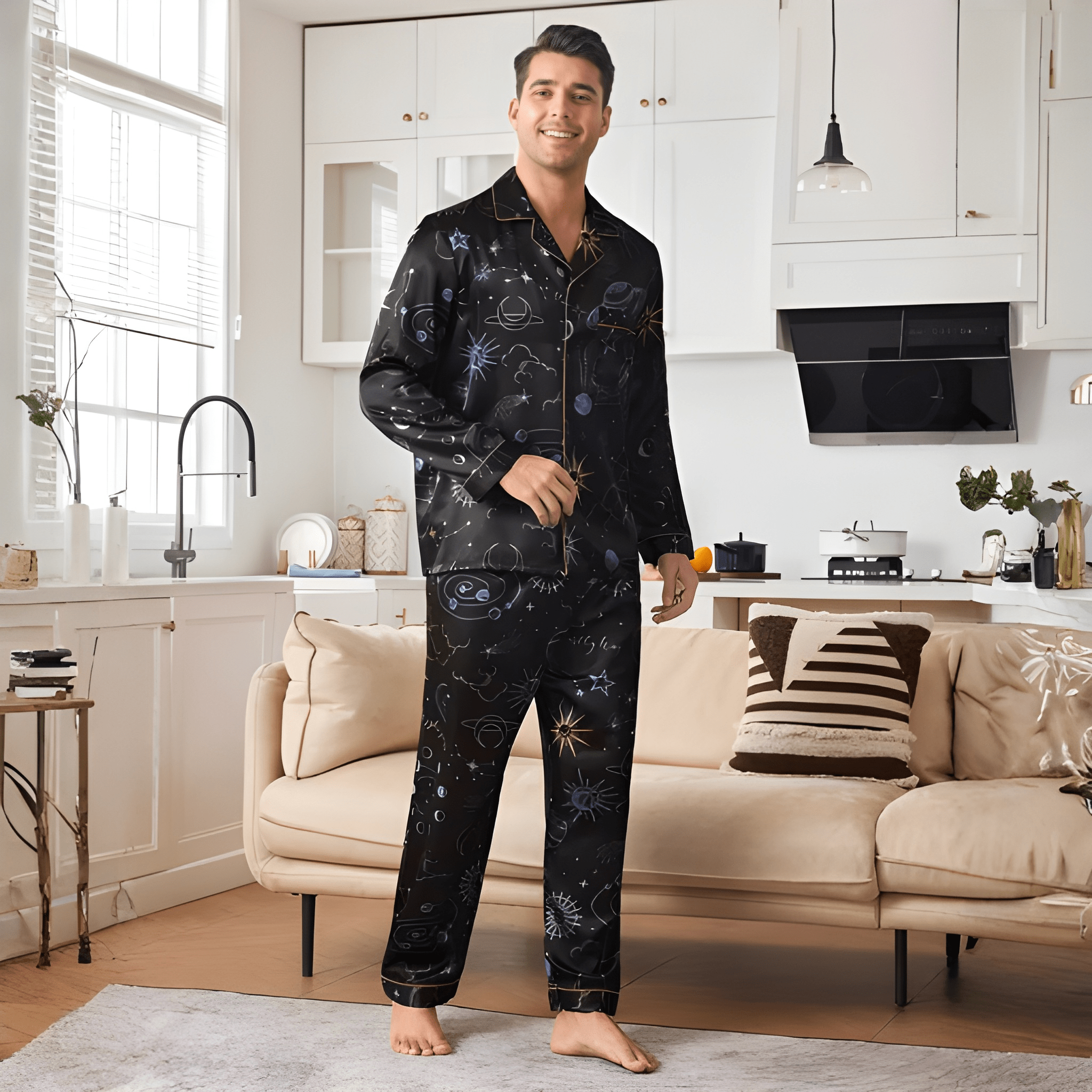 Couple'S Style Long-Sleeve Print Pajamas for Men Or Women,Galaxy Printed Long Sleeve Matching Pajama Set For Couple - Image 3