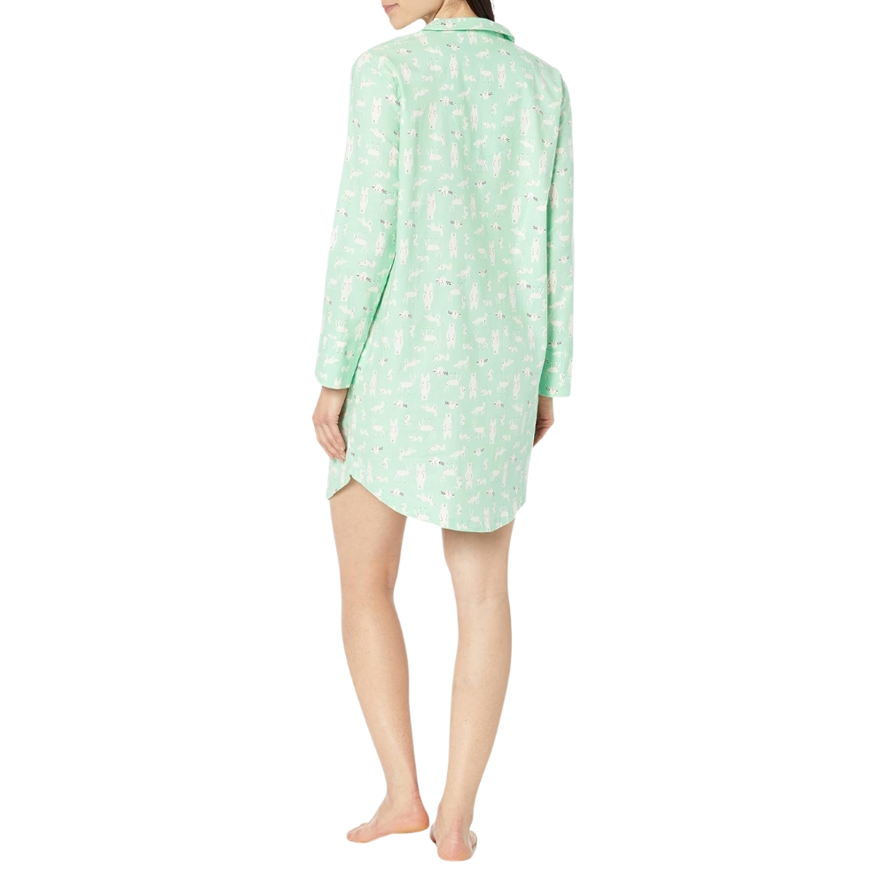 Notch Collar Flannel Nightgown With Button Front Sleepwear For Women