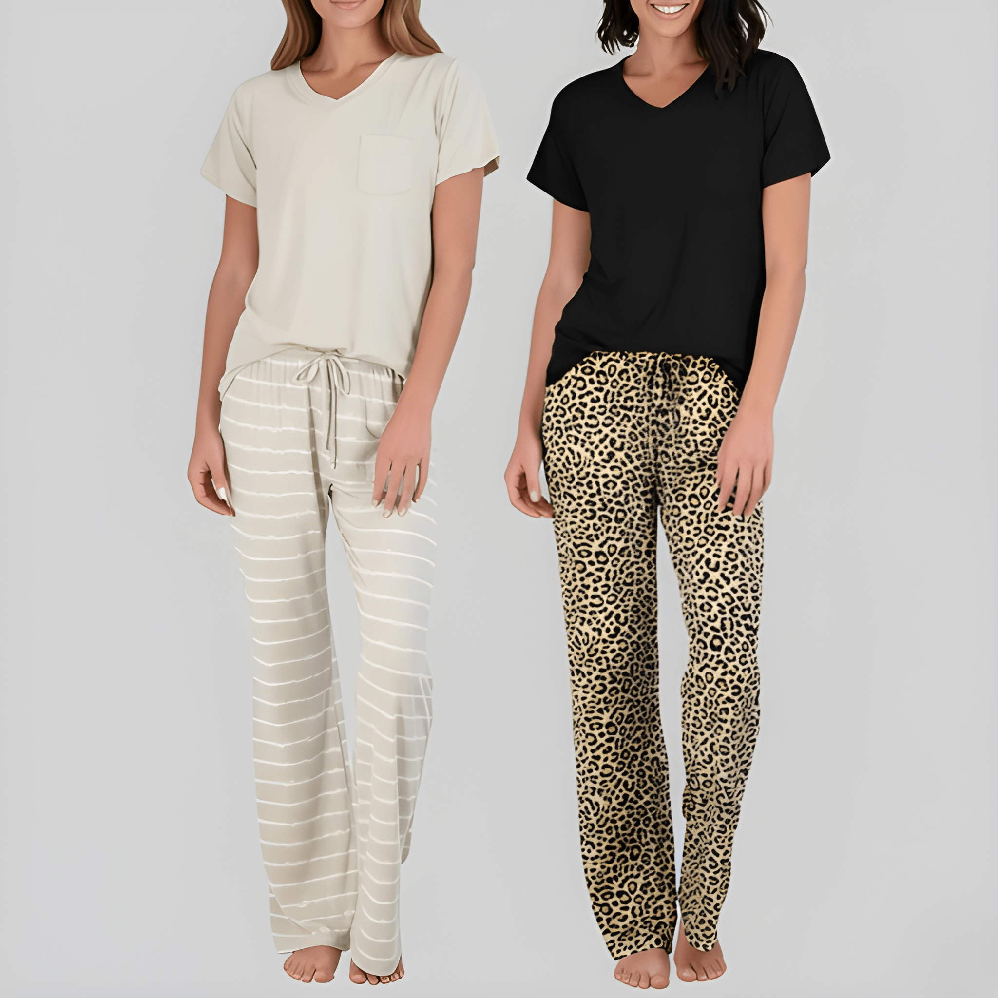 Women Pack Of 2  Short Sleeve With Pocket Pajama Set