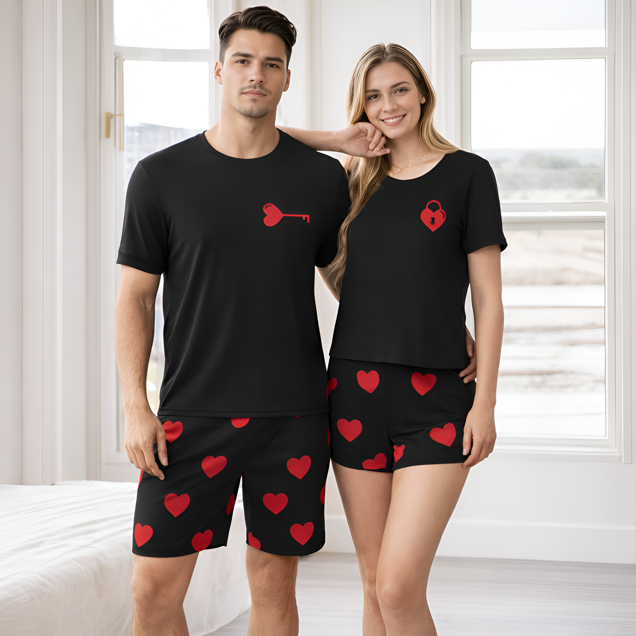 Printed Short Sleeve Pajamas For Couple