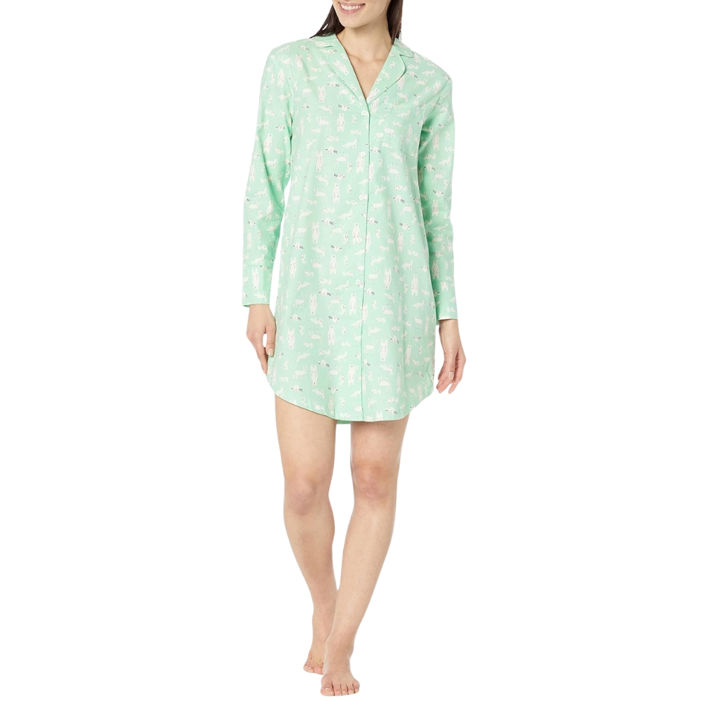 Notch Collar Flannel Nightgown With Button Front Sleepwear For Women
