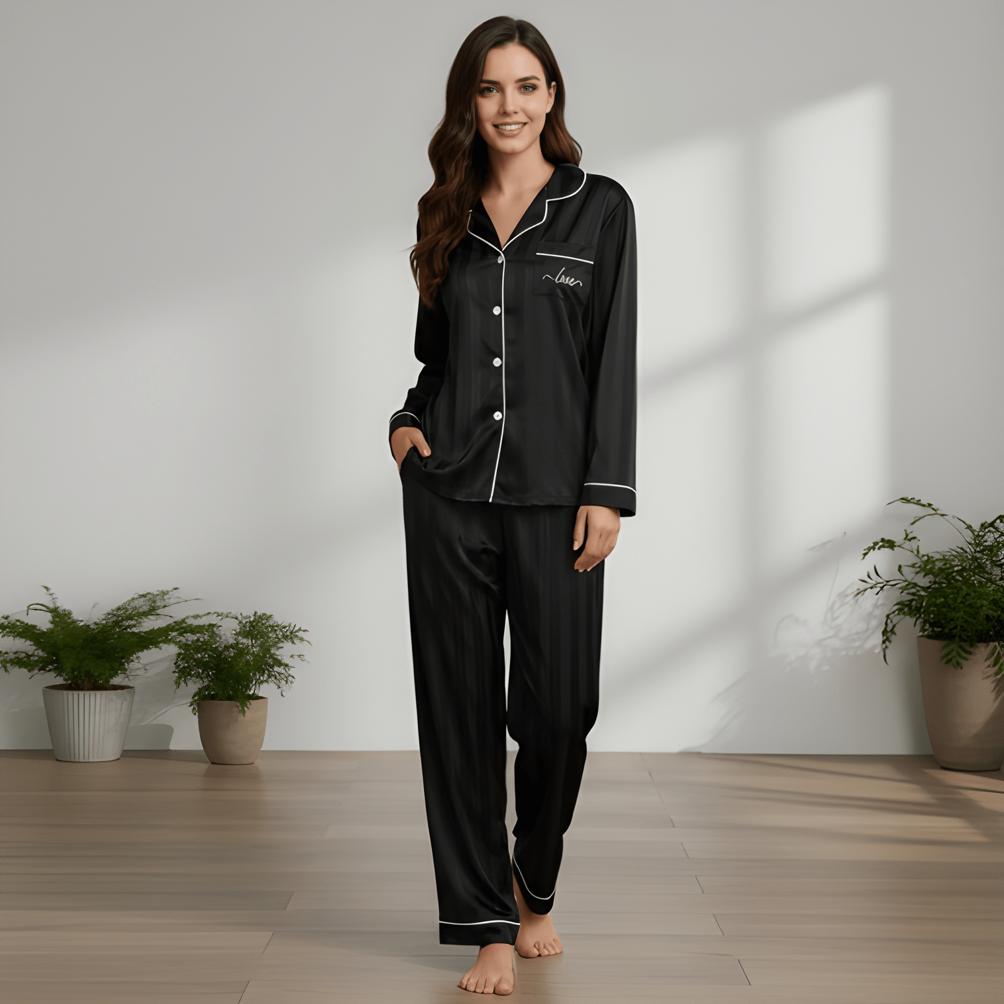 Couple's long-sleeved printed pajama set for home wear