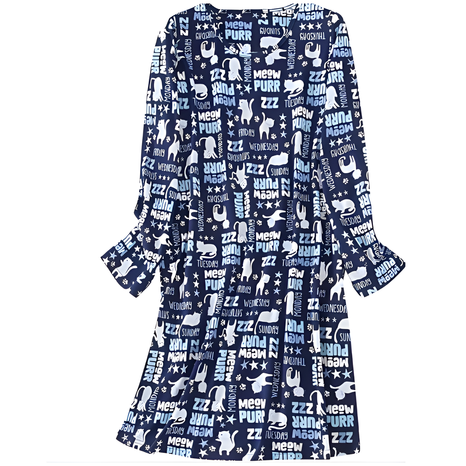 Printed Long Sleeve Nightgown House Dress For Women