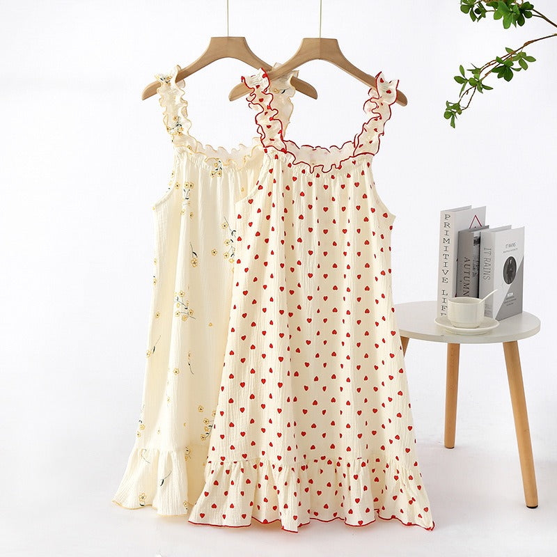 Ladies Cotton Printed Crepe Long Dress-Original Pajamas
