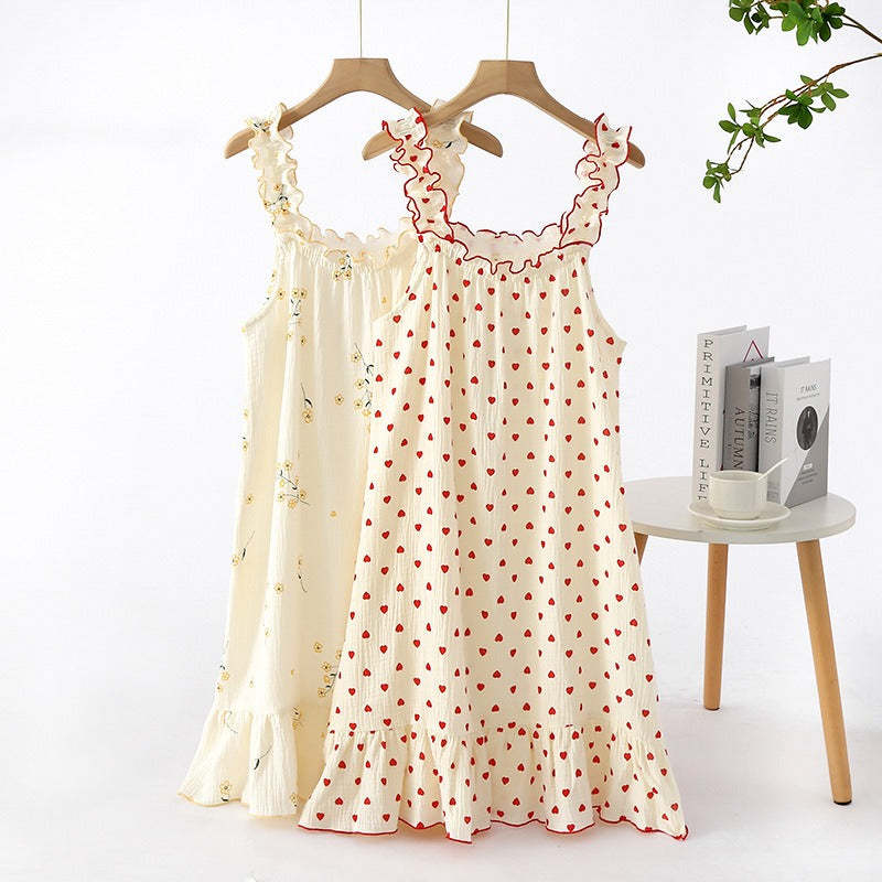 Ladies Cotton Printed Crepe Long Dress-Original Pajamas