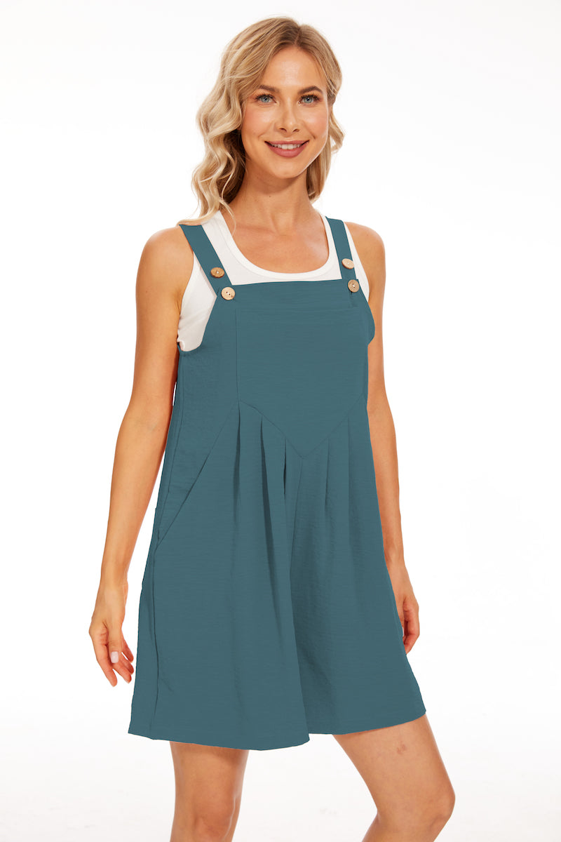 Adjustable Wide Leg Pocket Short Overalls Romper-Original Pajamas