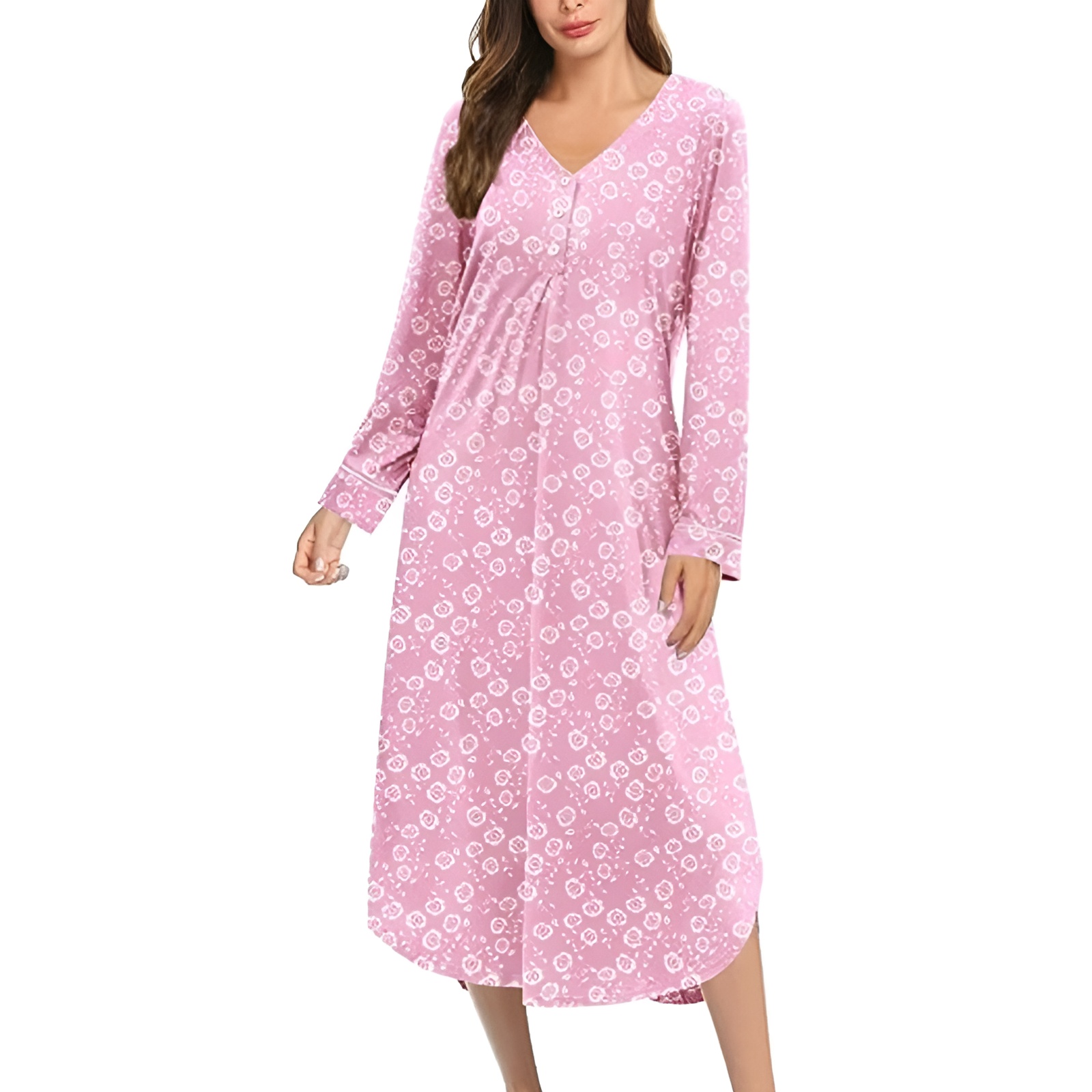 Classic Nightgown With Long Sleeve Button Down Design For Women