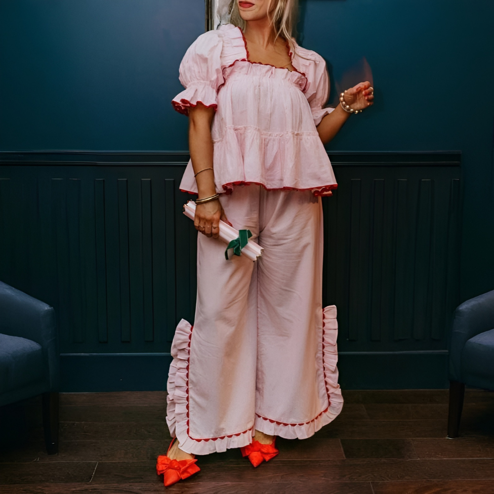 Striped Short Sleeve Pajama Set For Women