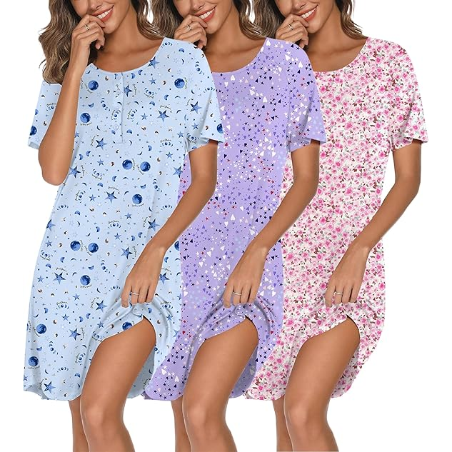Pack Of 3 Women Short Sleeve Nightgown