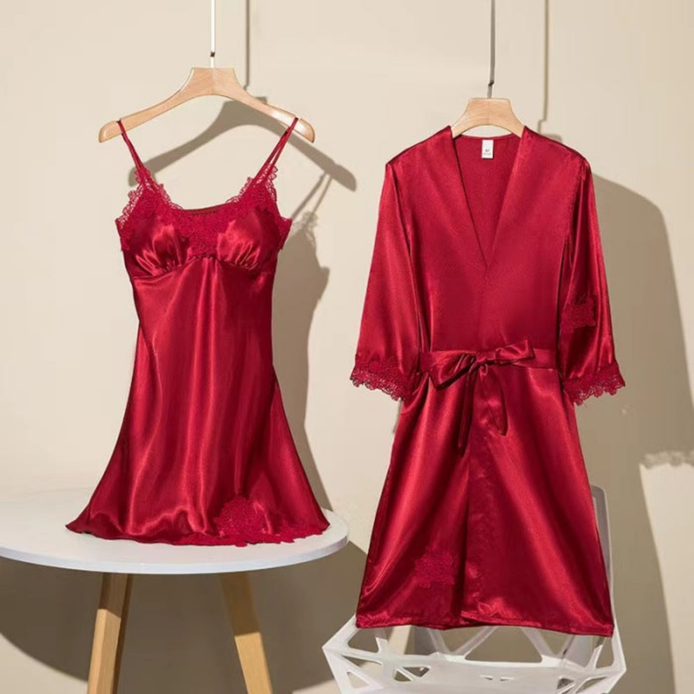 2 Piece Lace Slip Dress And Robe Set-Original Pajamas