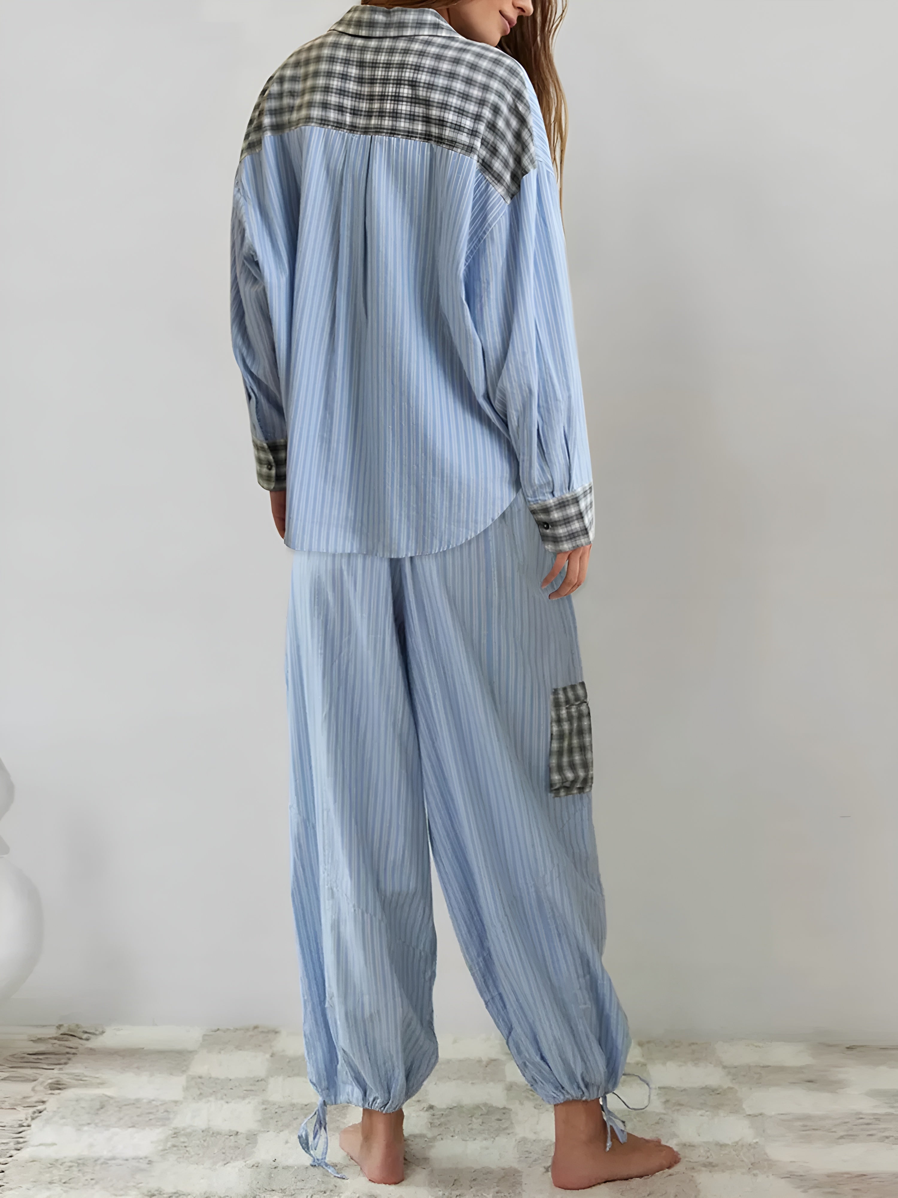 2 Piece Plaid Patterned Comfy Lounge Set-Original Pajamas