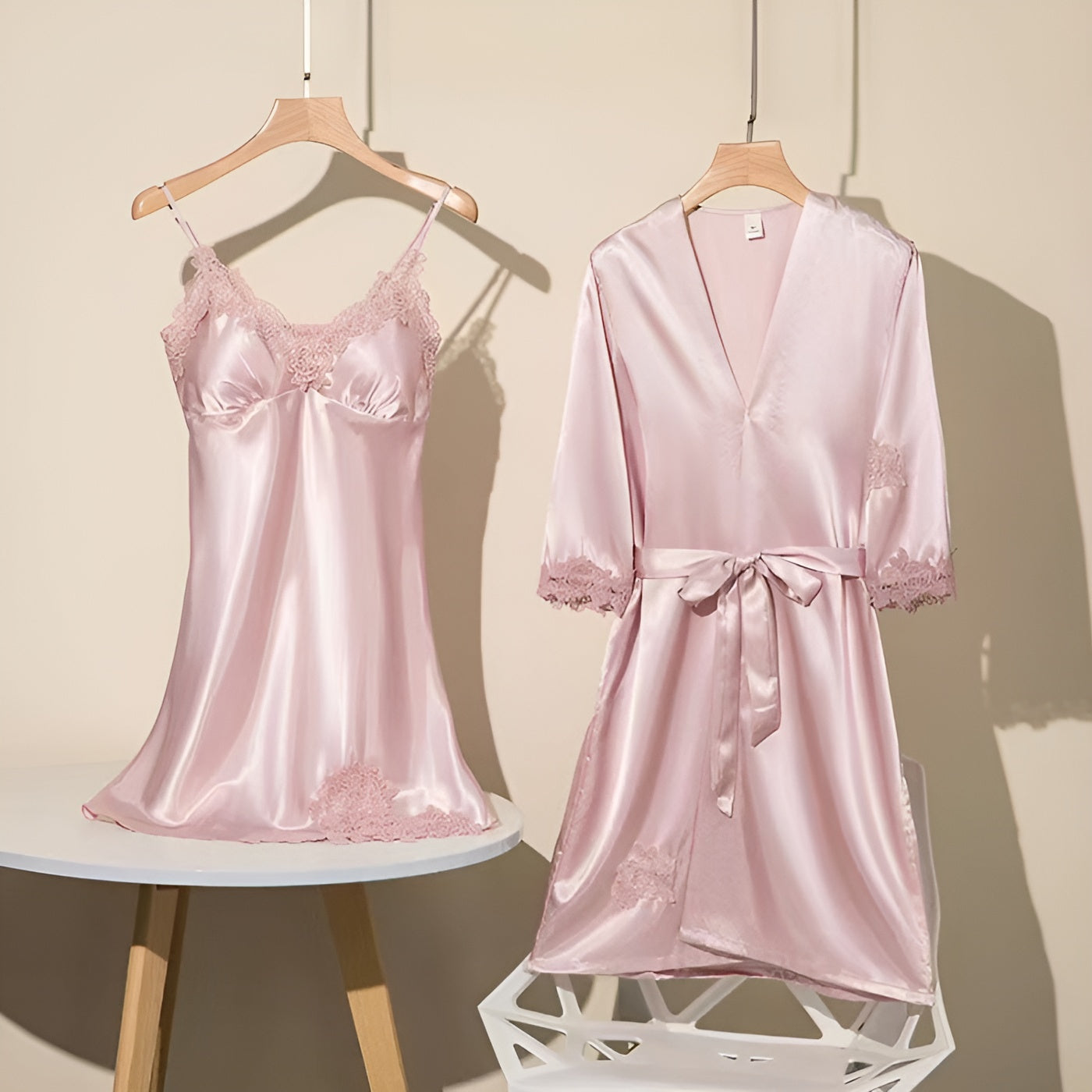 2 Piece Lace Slip Dress And Robe Set-Original Pajamas