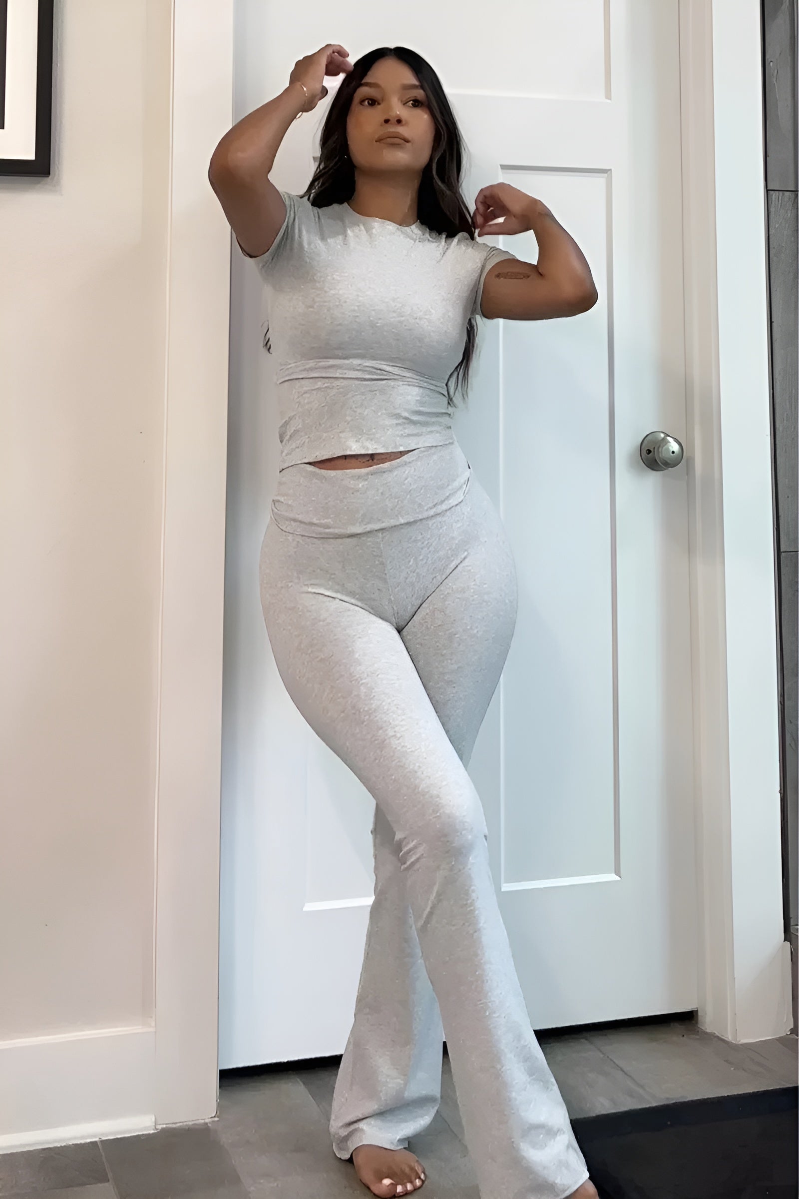 Stylish Two Piece Lounge Set With Flare Pants-Original Pajamas