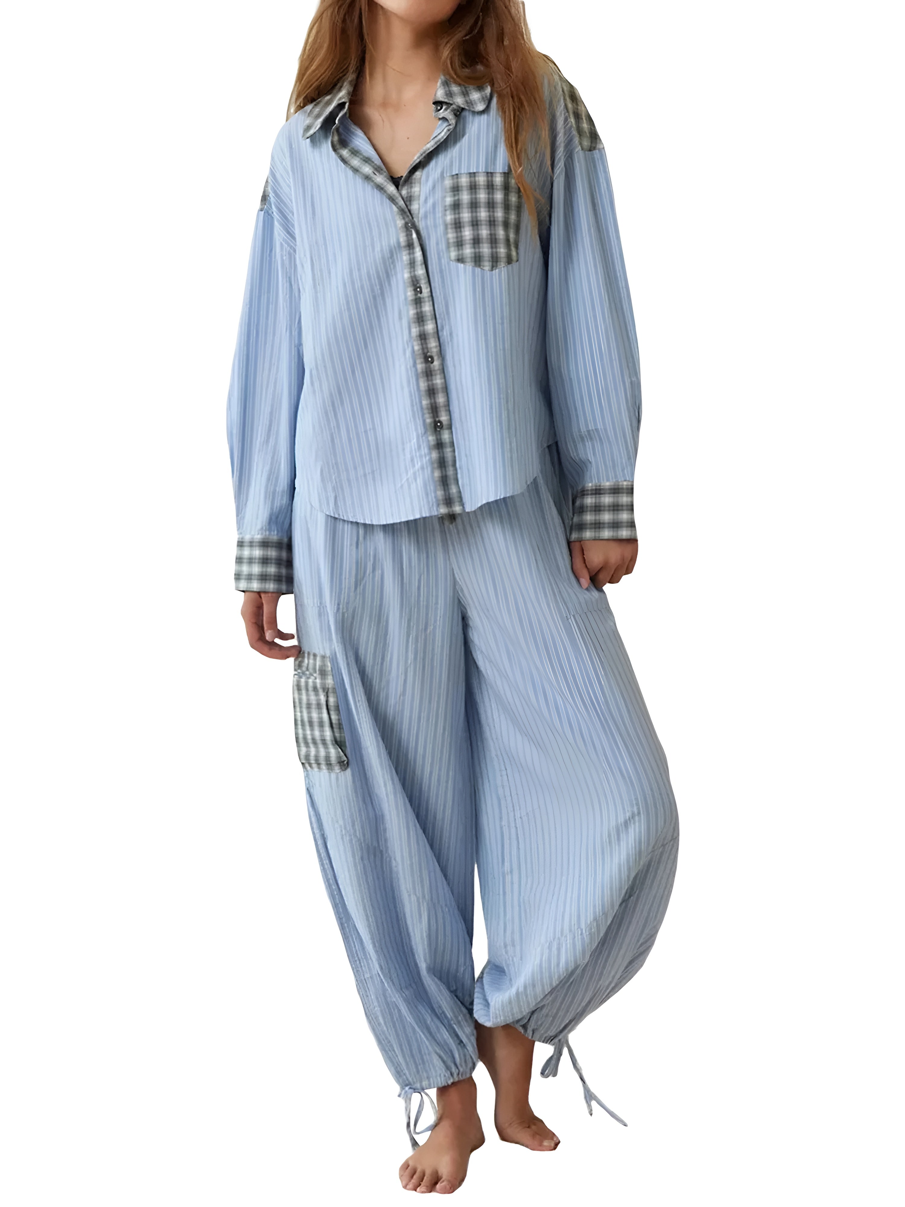 2 Piece Plaid Patterned Comfy Lounge Set-Original Pajamas