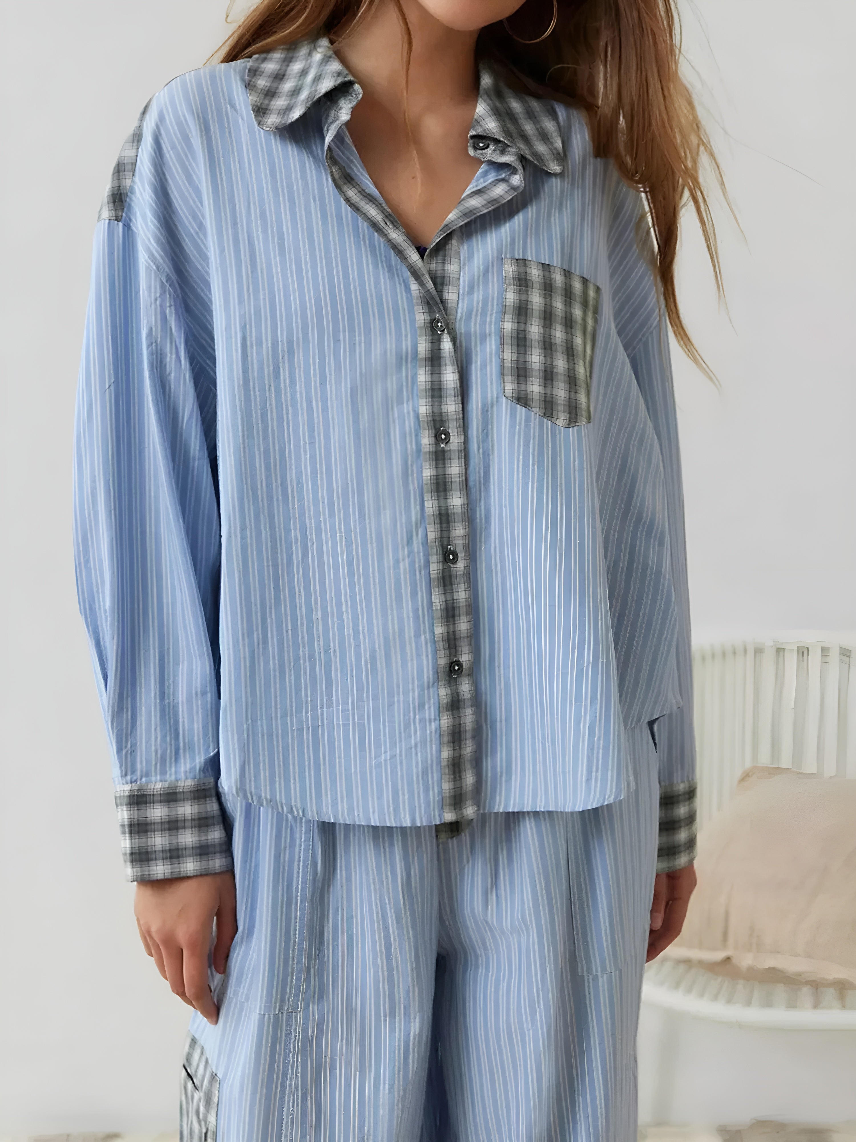 2 Piece Plaid Patterned Comfy Lounge Set-Original Pajamas