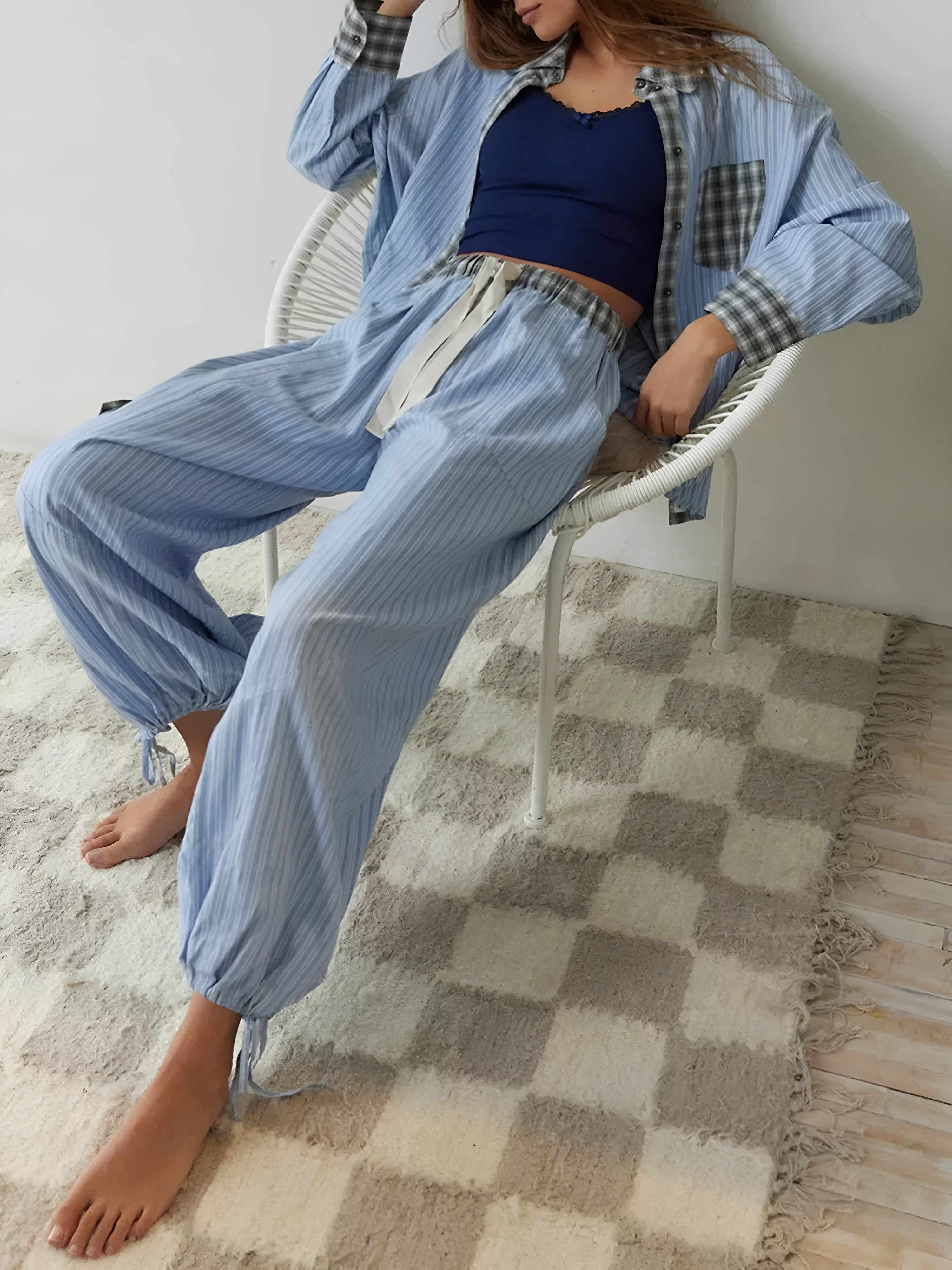 2 Piece Plaid Patterned Comfy Lounge Set-Original Pajamas