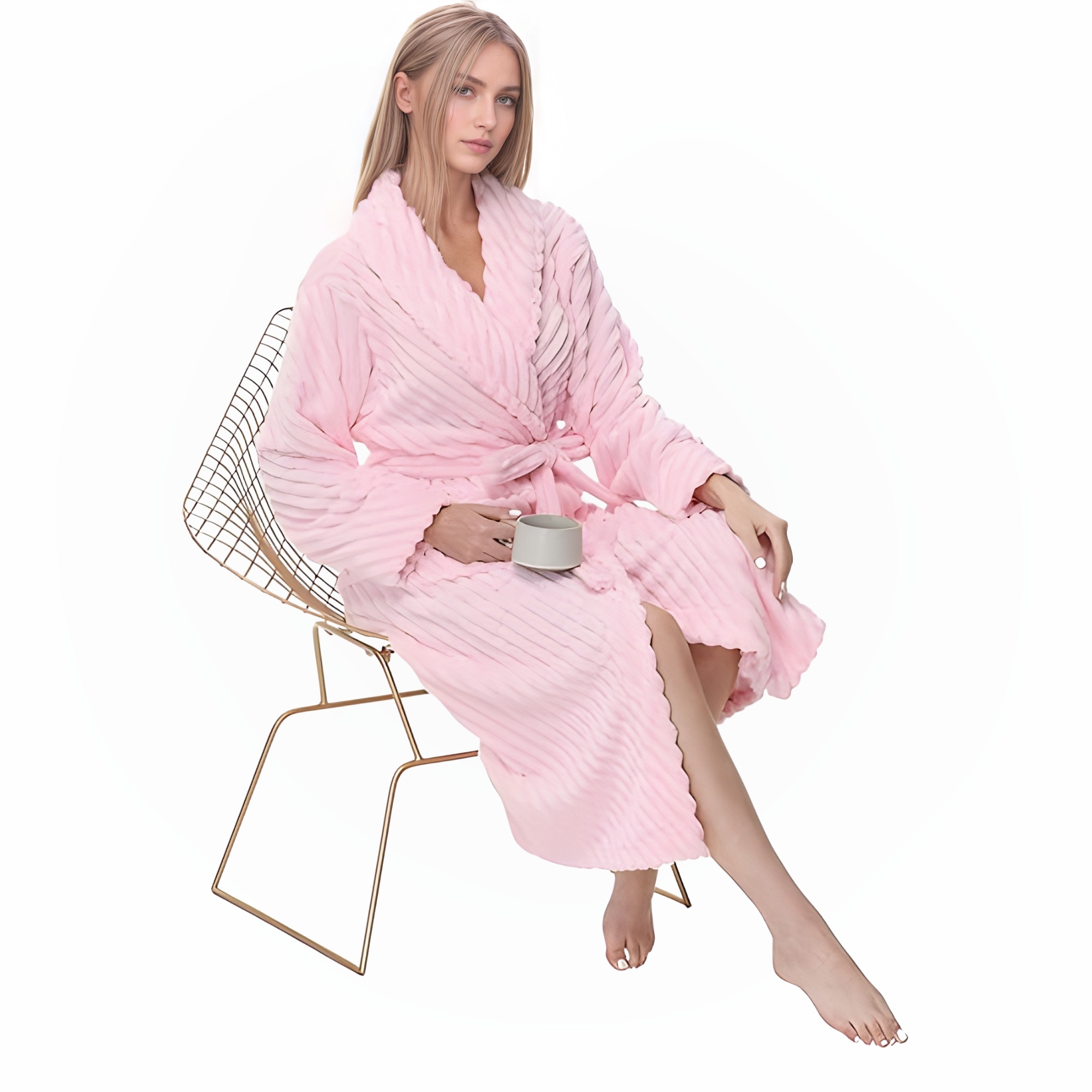 Soft Plush Fleece Long Bathrobe For Women Home Lounge
