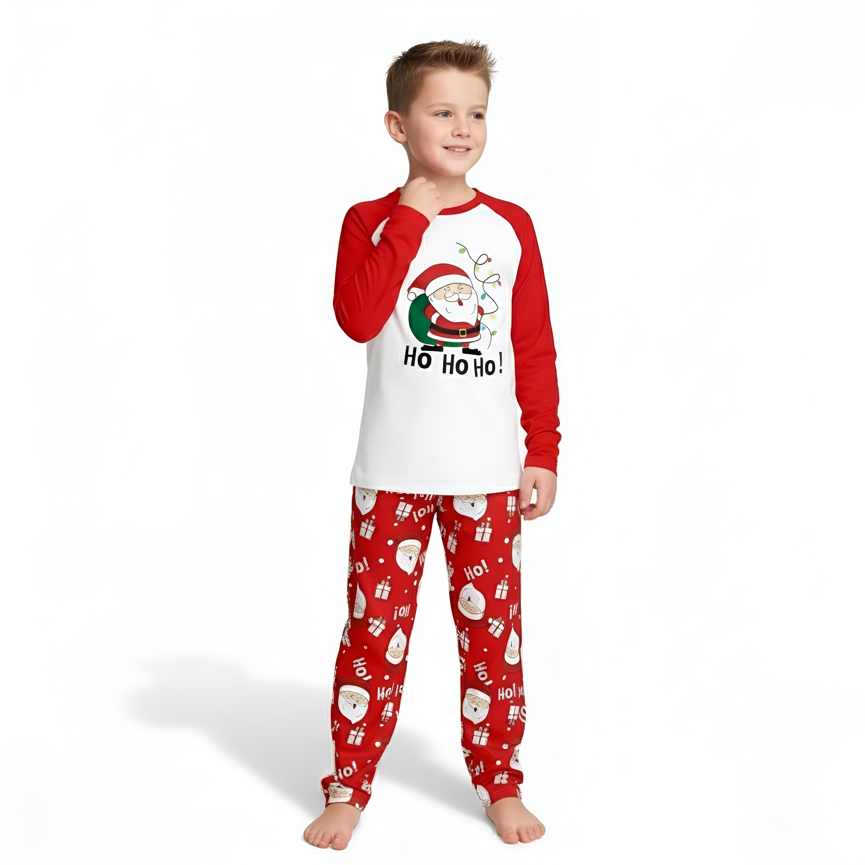 Ho Ho Ho Santa Design Matching Family Christmas Pajamas With Long Sleeve Tops And Loungewear