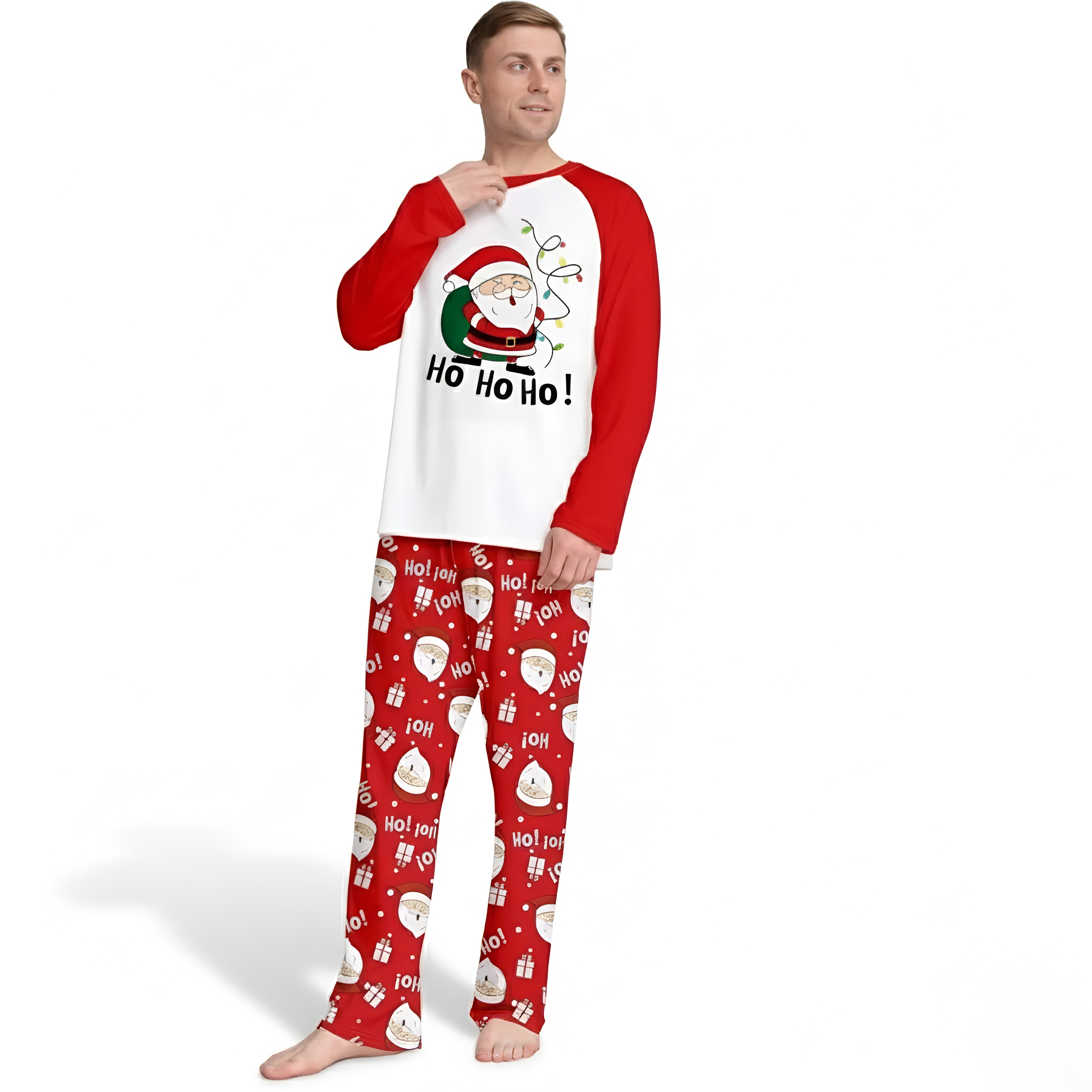 Ho Ho Ho Santa Design Matching Family Christmas Pajamas With Long Sleeve Tops And Loungewear