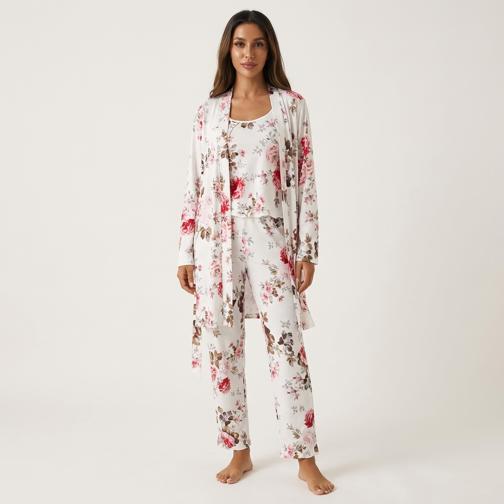 [Copy]Ruffled Satin Long Sleeve Pajama Set