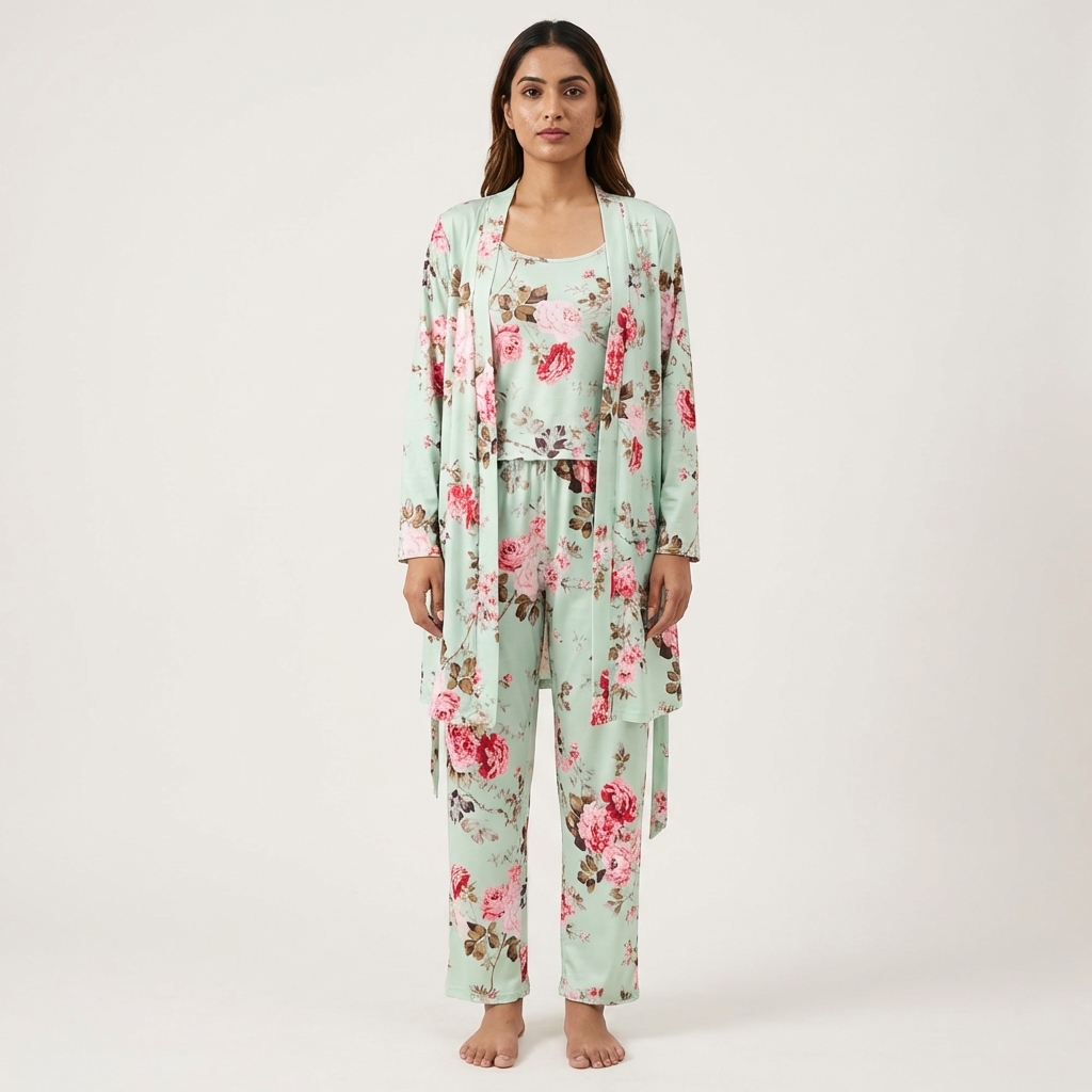 [Copy]Ruffled Satin Long Sleeve Pajama Set