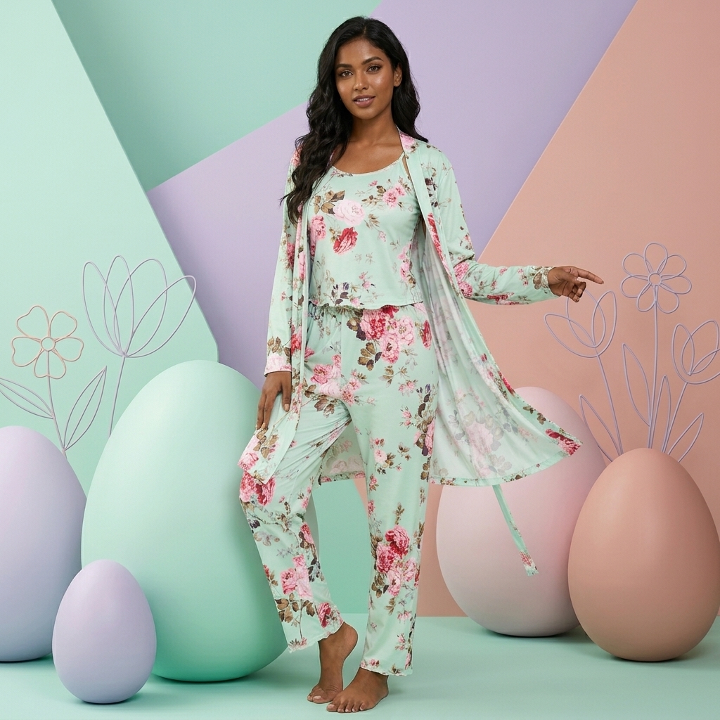 [Copy]Ruffled Satin Long Sleeve Pajama Set